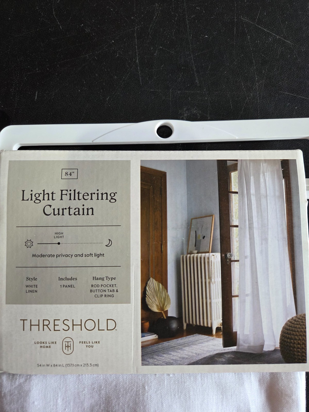Threshold Light Filtering Linen Window Curtain 2 Panel White Plain Weave 54″x84″