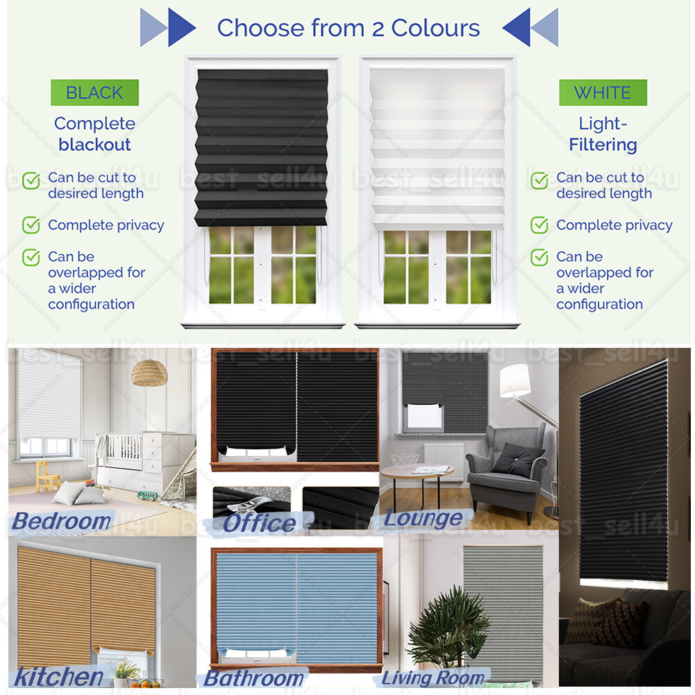 Temporary Window Blinds Cordless Self Adhesive Stick on Pleated Paper Blinds