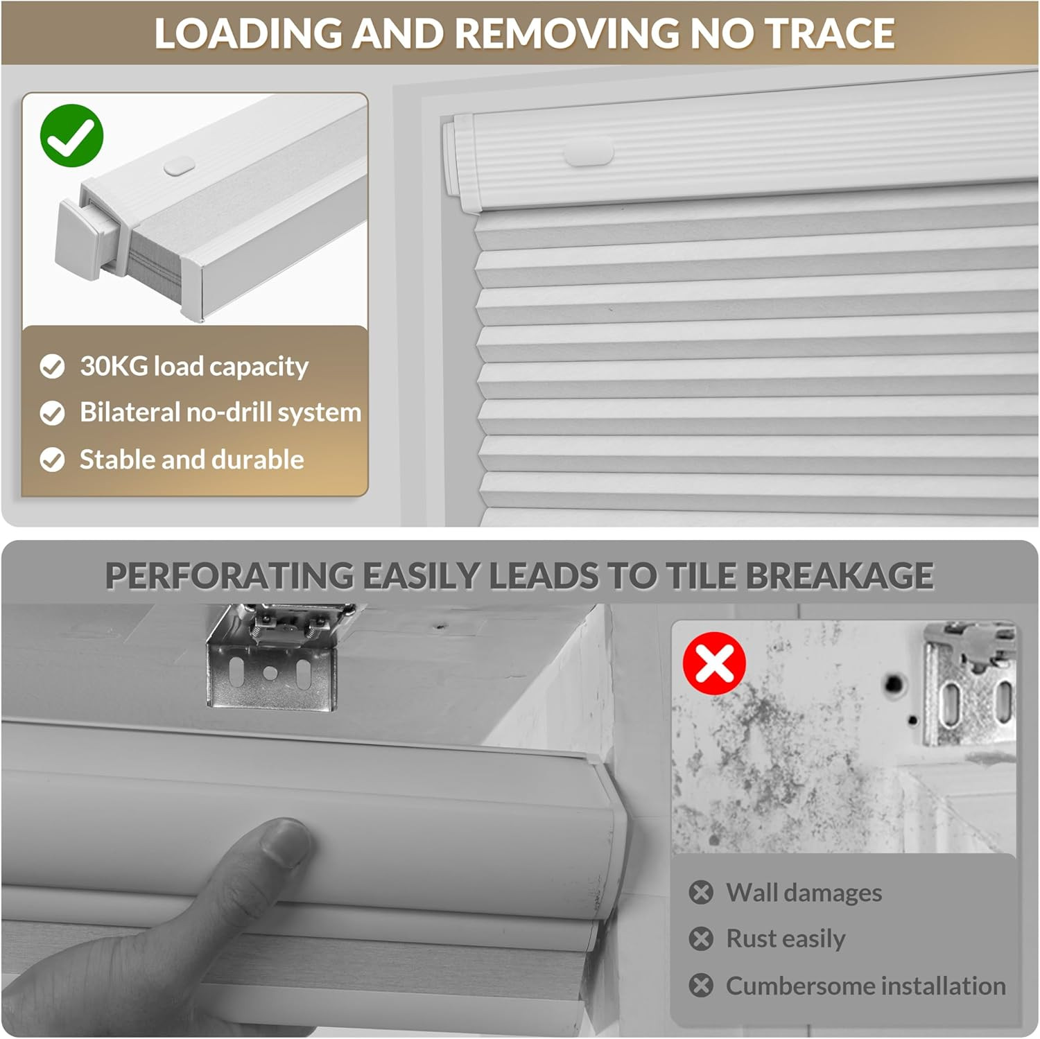 No Drill Cellular Shades for Indoor Windows,Noise Reducing & Thermal Insulating