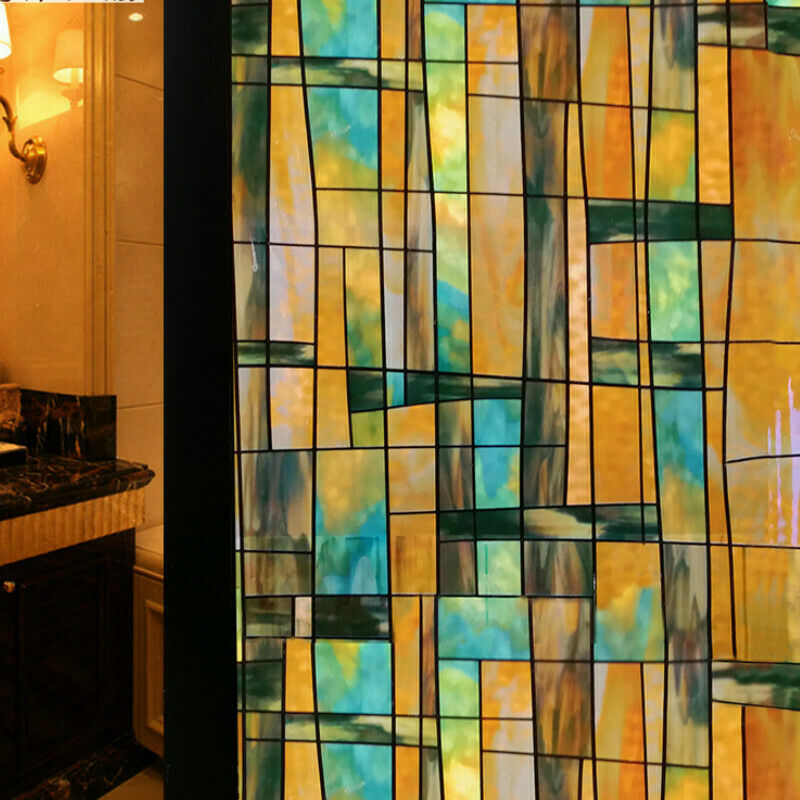 Static Cling Window Films Geometric Stained Opaque Glass Stickers No Glue Decor