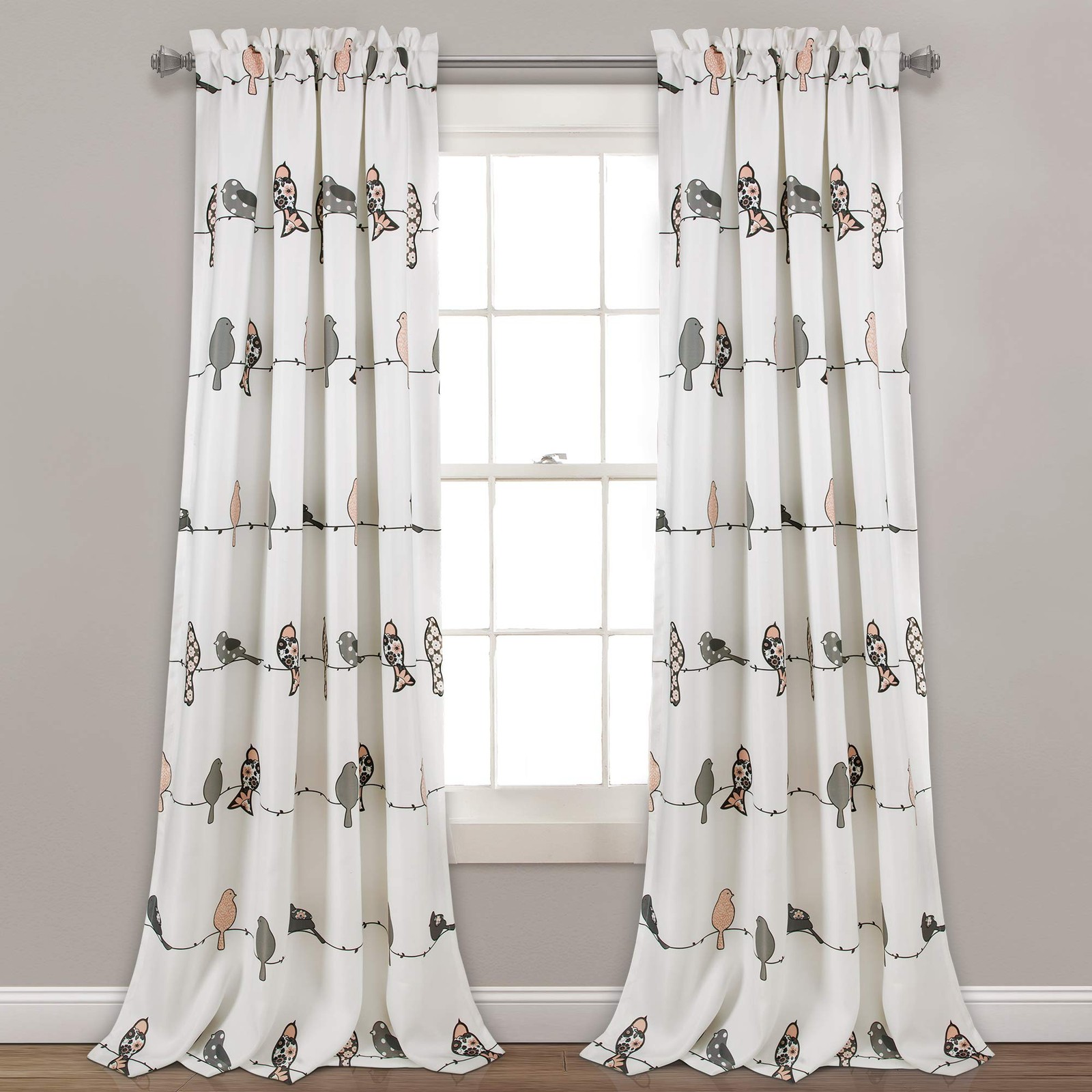 Bird Print Light Filtering Curtains 52″ x 84″ – Whimsical Floral Window Panels