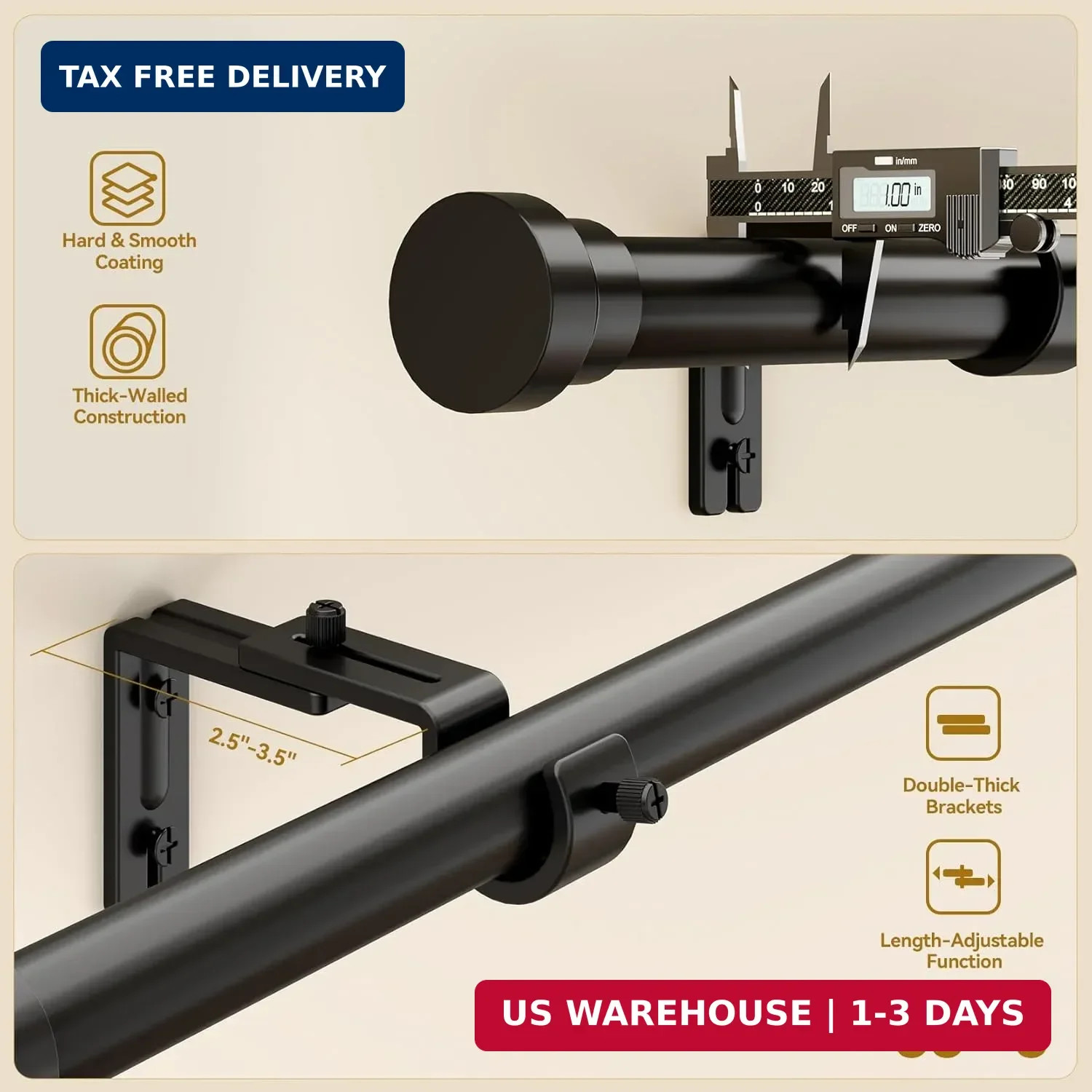 YaFex Curtain Rods 32-144 Inch, Heavy Duty 1 Inch Adjustable Curtain Rod for Win