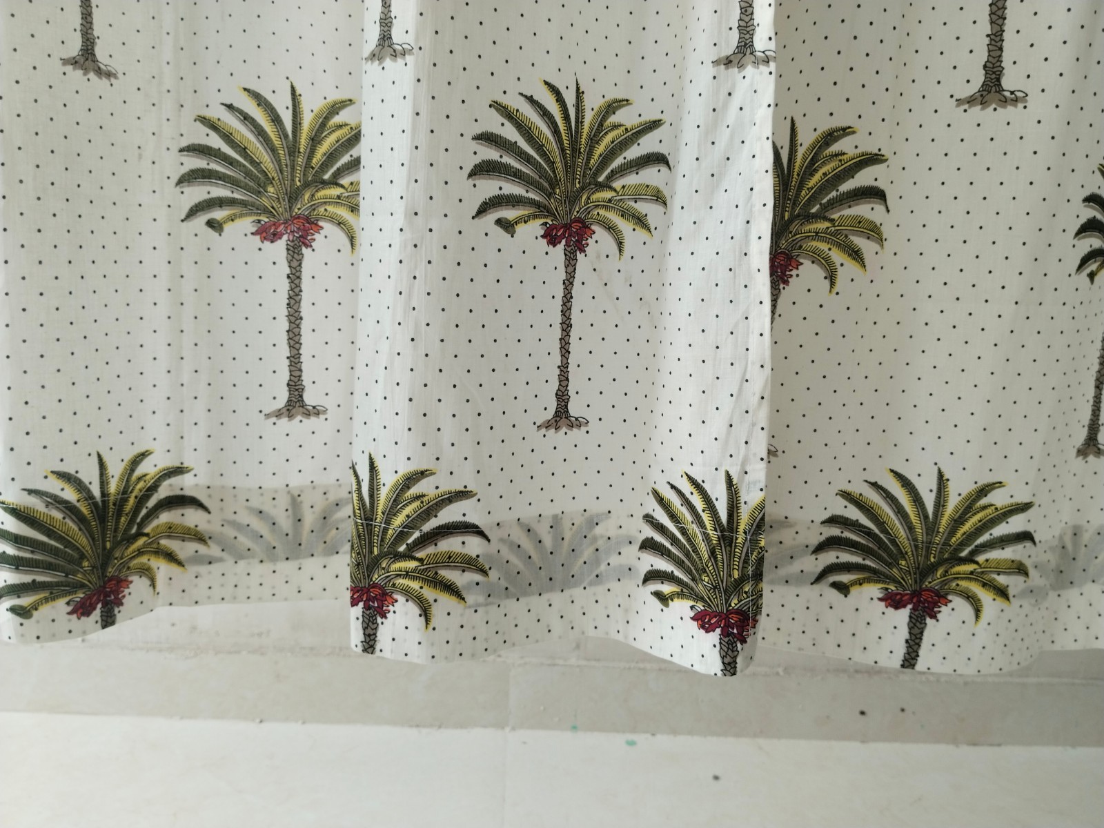 Palm Tree Print Cotton Curtains | Semi-Sheer Set of 2 Panels | Tropical Window
