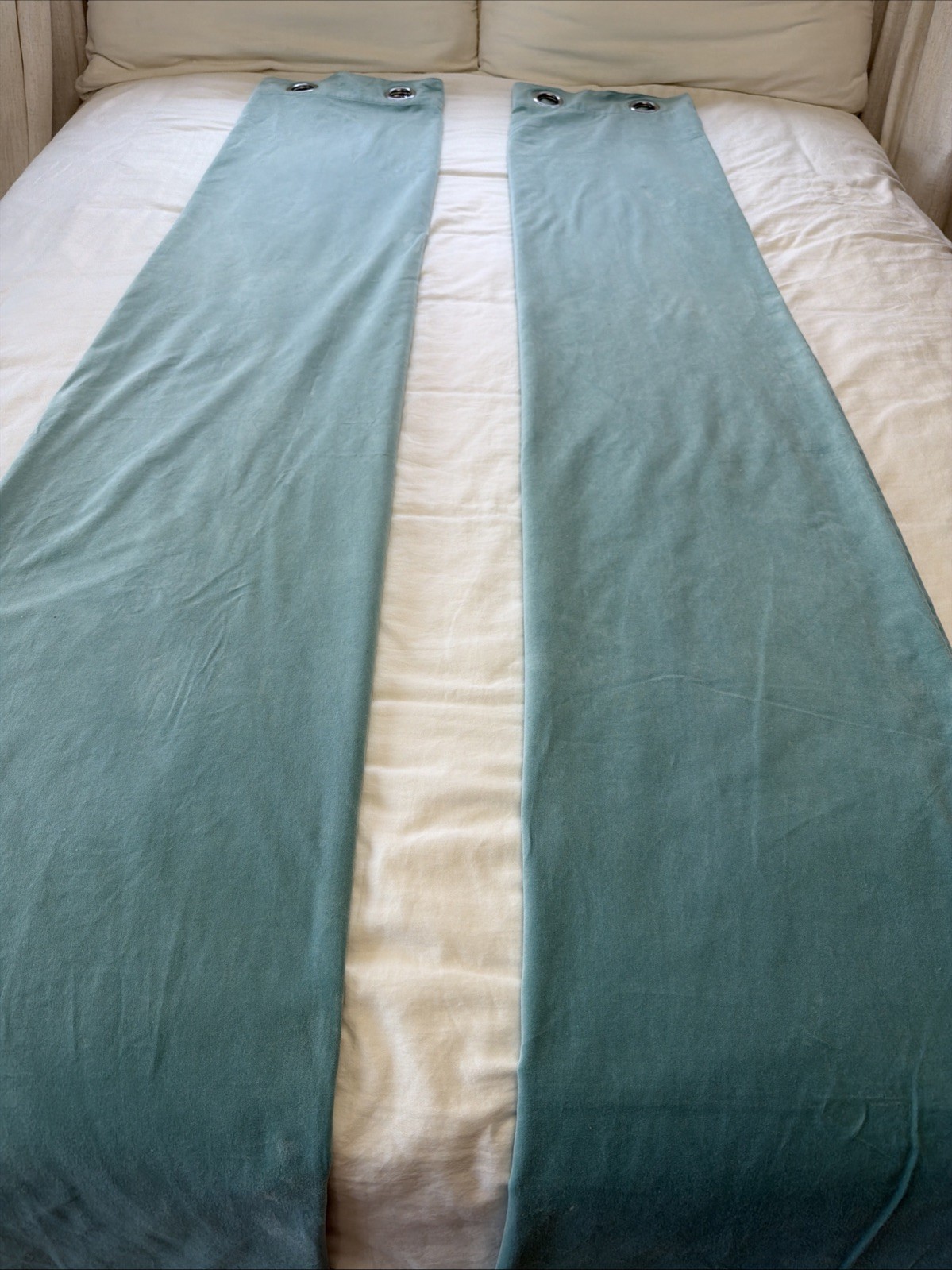 IKEA Sanela Velvet Curtains 2 Panels 100% Cotton Aqua 55×98 60418905