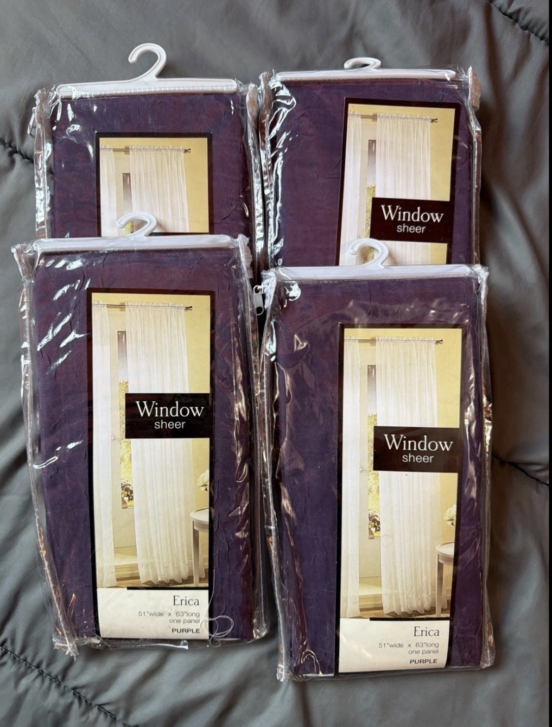 NEW Set of 4 S. Lichtenberg & Co Emily Sheer Window Curtain Panels Purple 51×63
