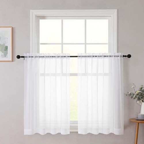 Cafe Curtains 36 Inch Length Tier 2 Pieces, 42″W x 36″L (Pack of 2) White