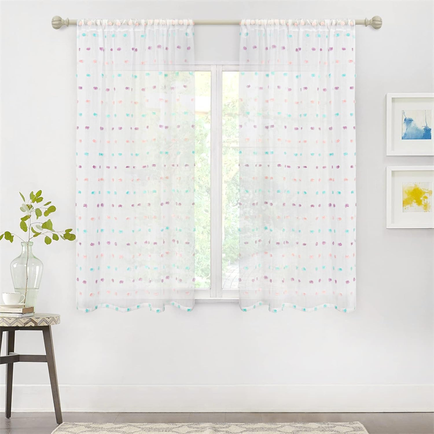 Small Curtains for Kitchen Windows Rainbow Pom Pom Curtains for Bedroom Light Fi