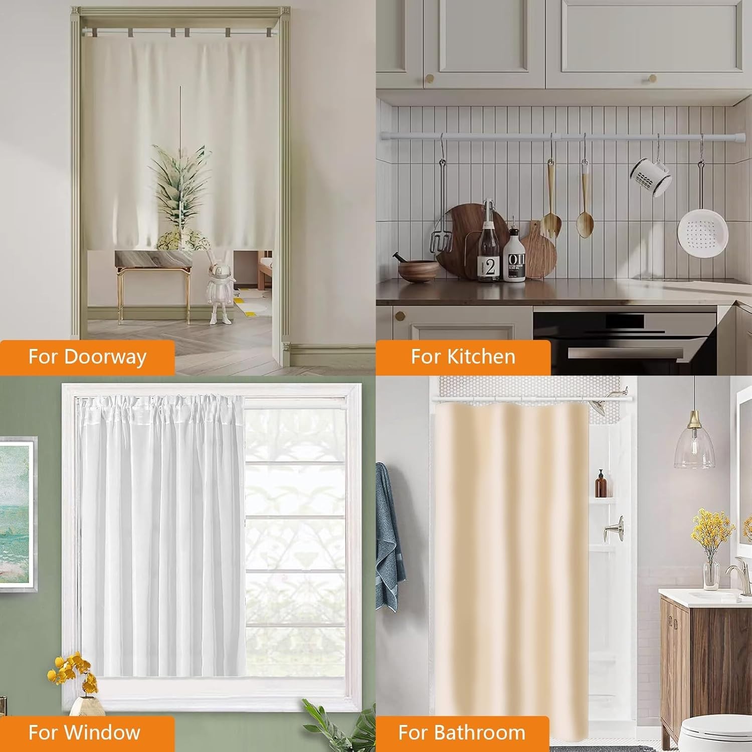 2 Pack Spring Tension Curtain Rods 28-48 Inches, White Spring Loaded Curtain Rod