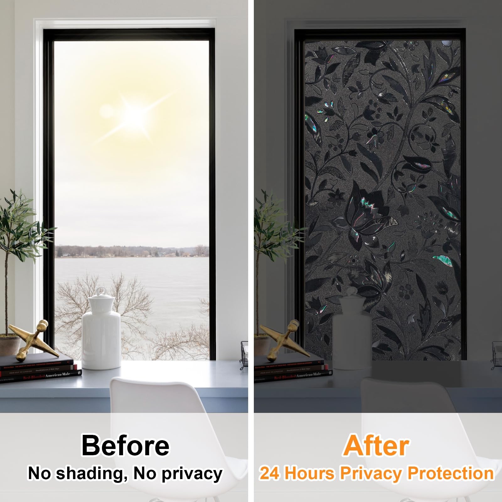 SUNDEF FILM Blackout Window Film, 100% Sun Light 17.5″ x 78.7″, Black-tulip