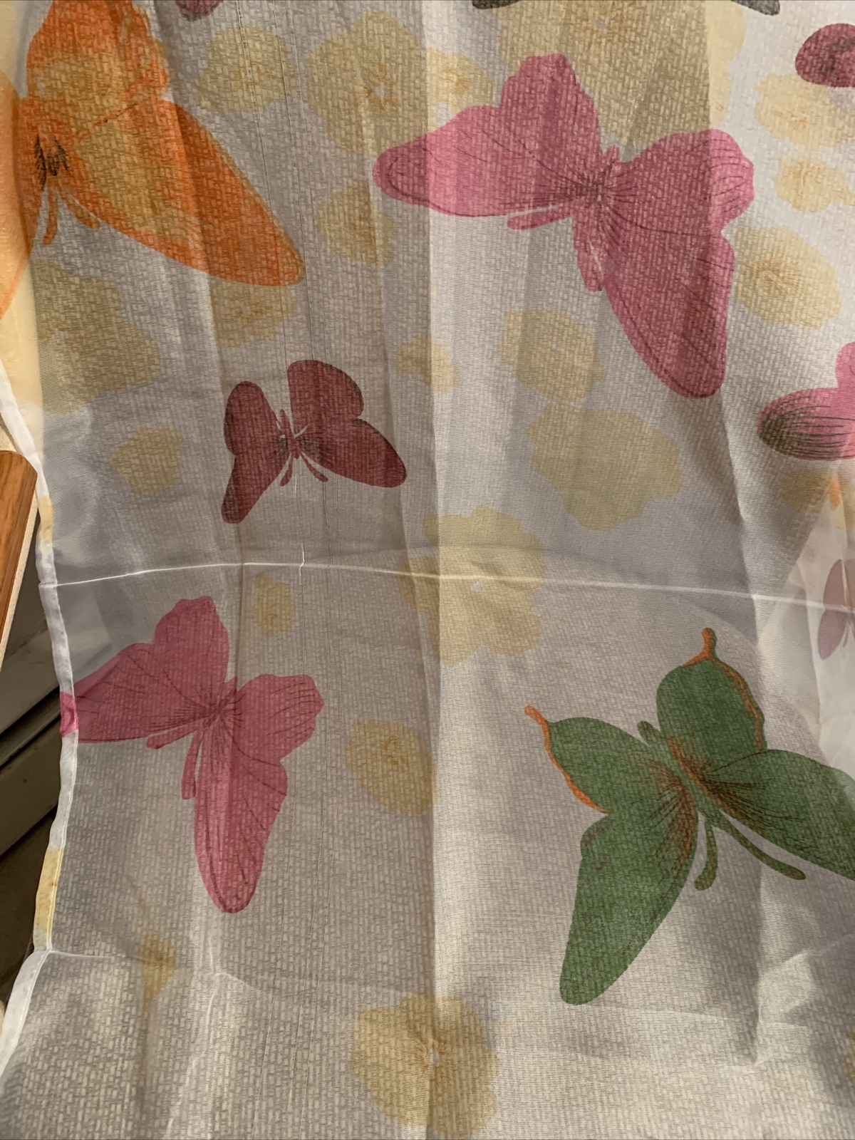 Sheer White Long Multi Color Butterfly Butterflies Curtain Yellow Flowers New