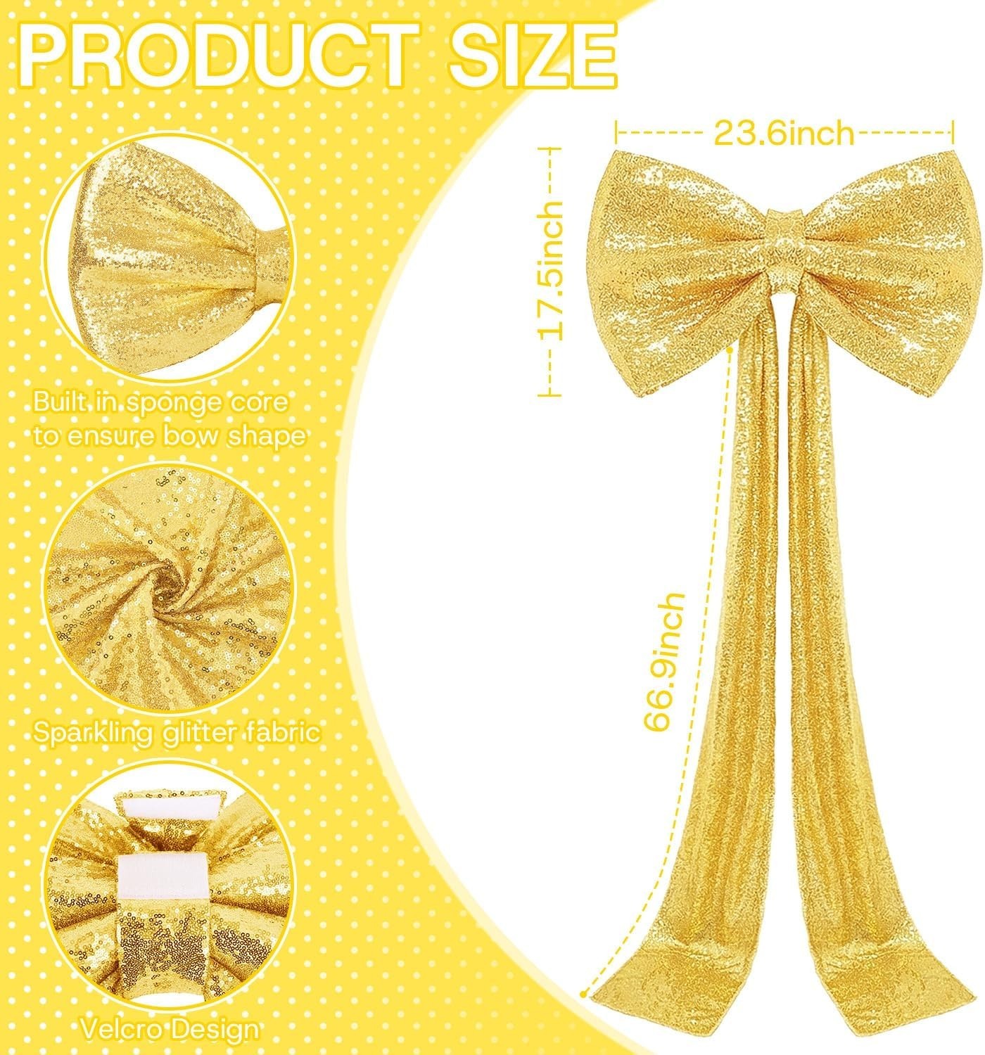Giant Bow for Backdrop Gold Sequin Bow Decor 75 x 23 Inch Large Sparkly Bow B…
