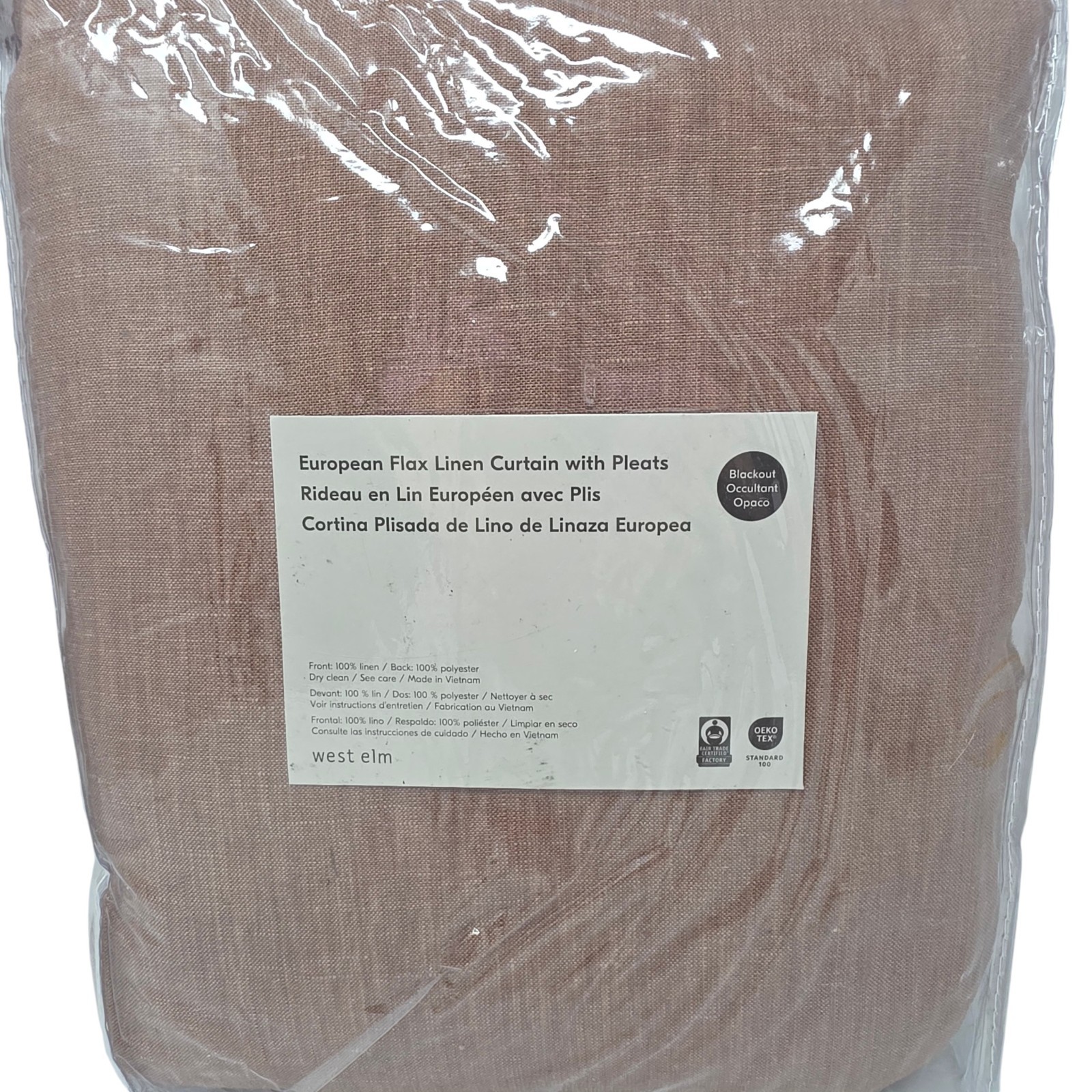 West Elm European Flax Linen Pleated Blackout Curtain 48×84 Mulberry ONE Panel