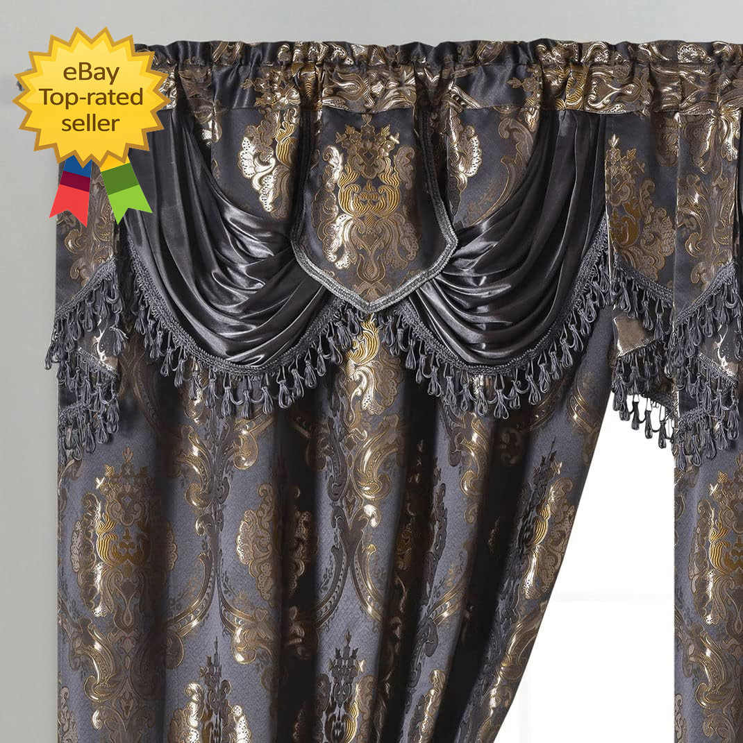 GOHD Luxe Love. Jacquard Window Curtain Panel Drape with Attached Fancy