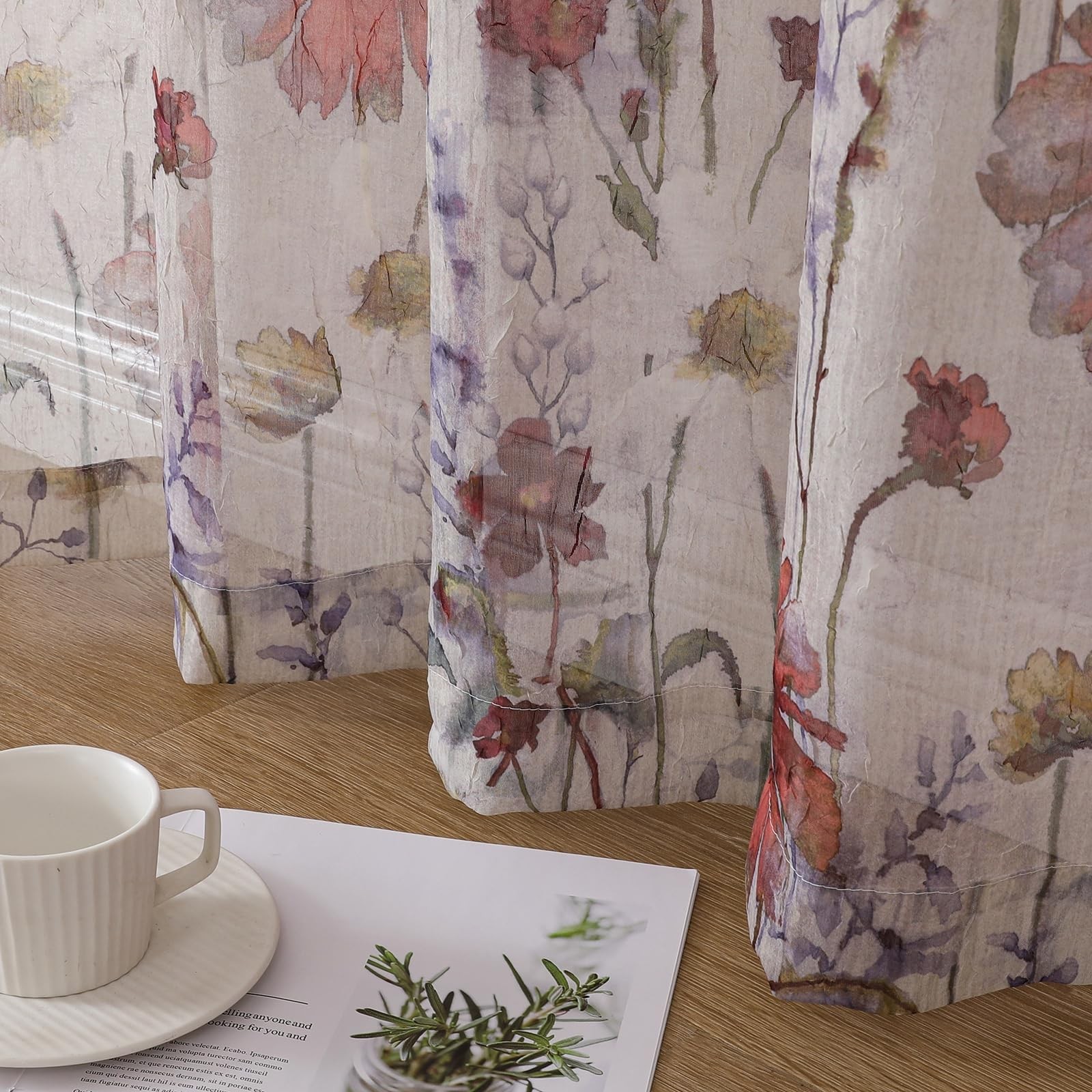 OVZME Printed Floral Short Curtains 45 42″W x 45″L (Pack of 2), Multi Color