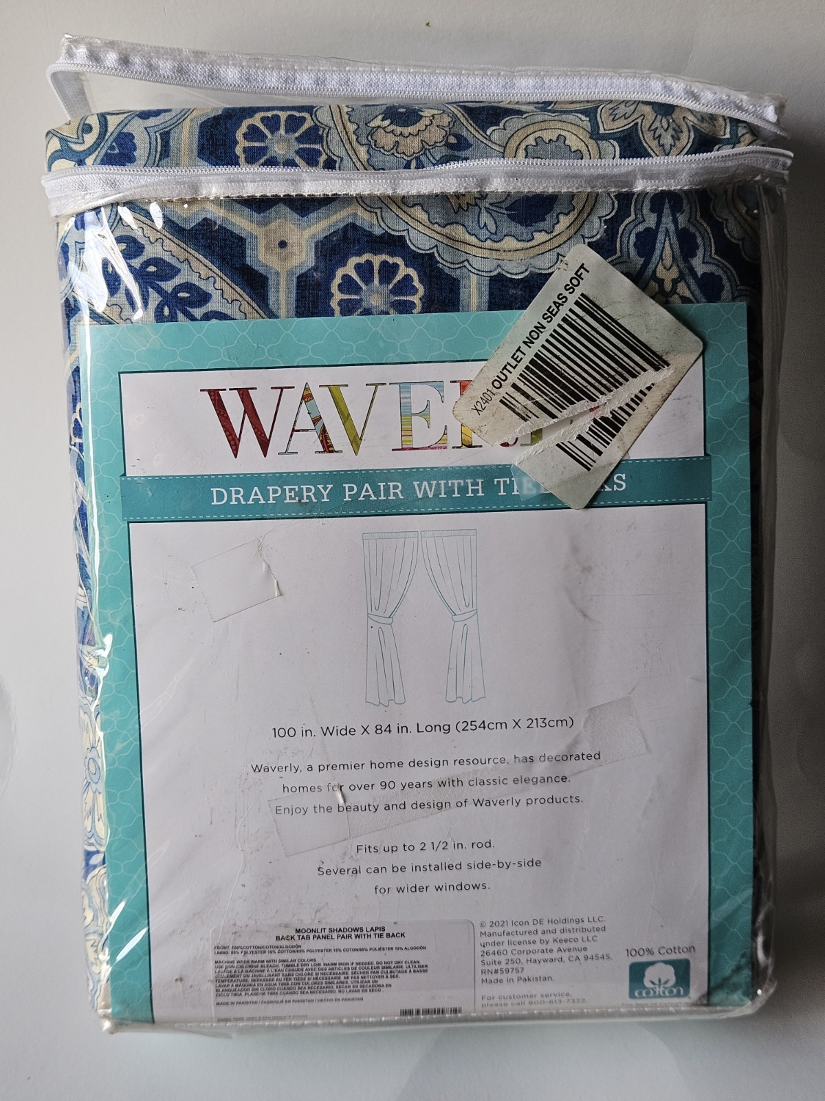 Waverly MOONLIT SHADOWS Blue Medallion LAPIS 84″ Curtain PAIR NEW