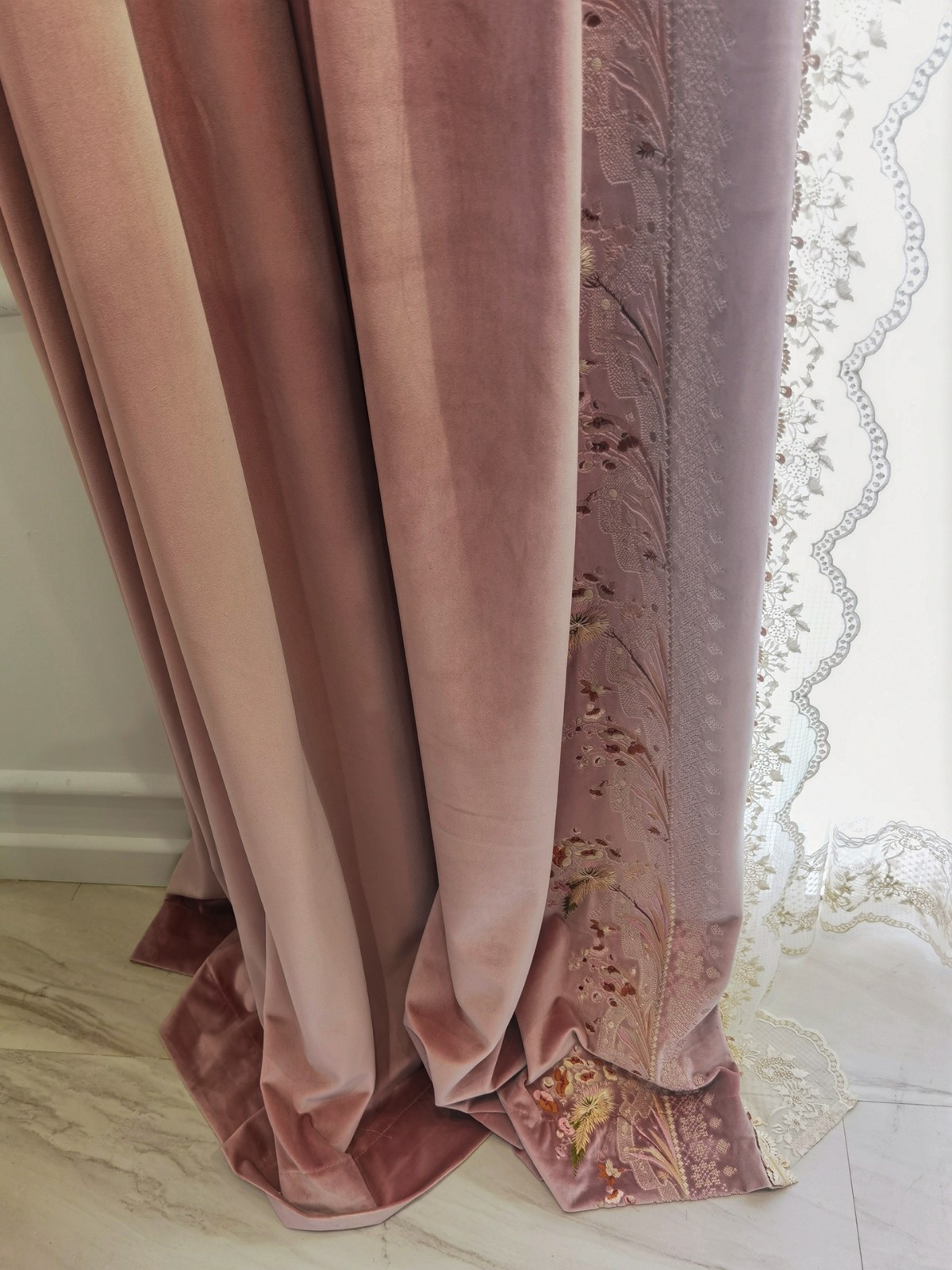 luxury European Embroidery valance pink lace bedroom Velvet curtain tulle M1776