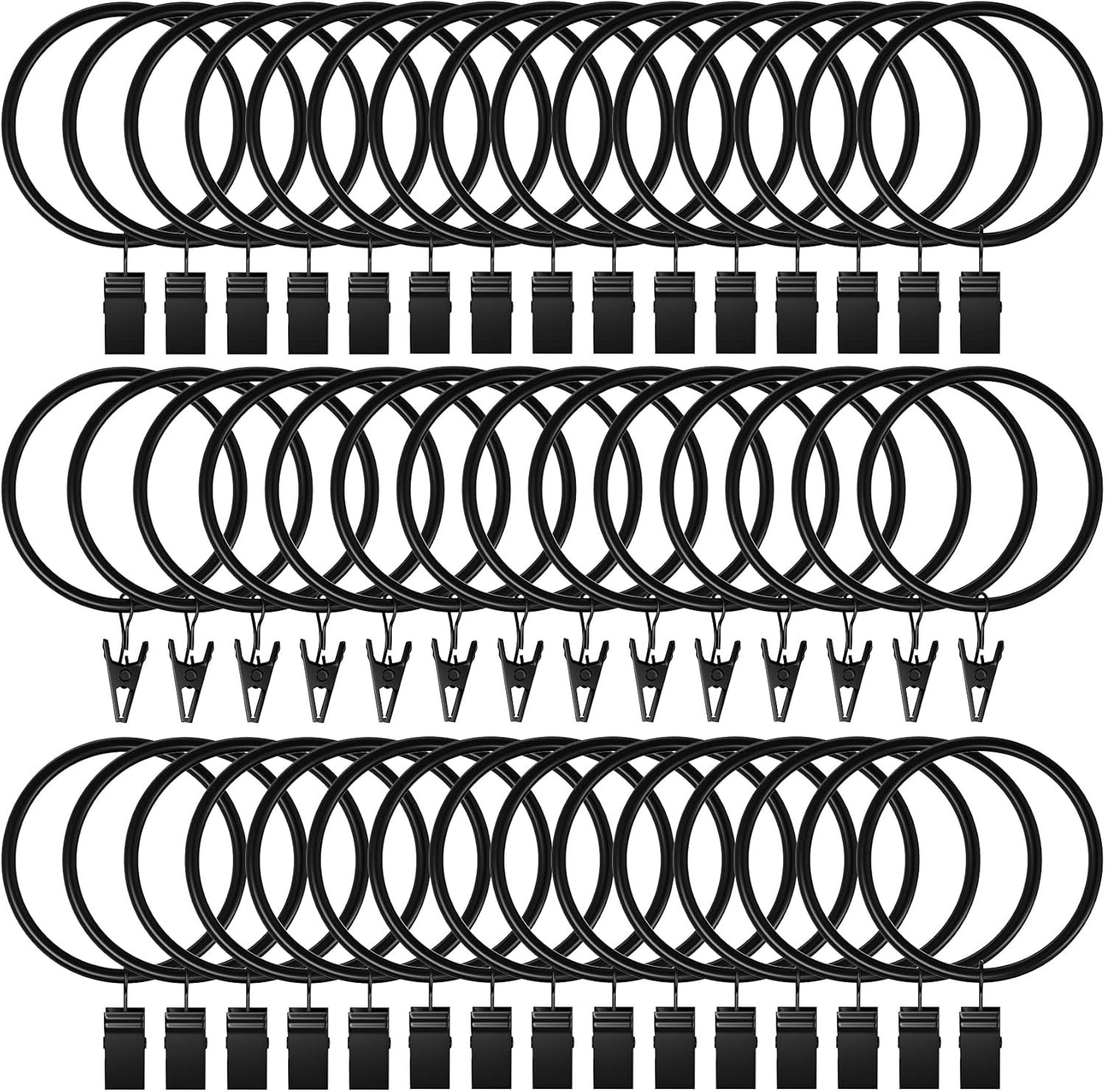 44Pack Curtain Rings with Clips Hooks, Rustproof Metal Stainless Steel Draper…