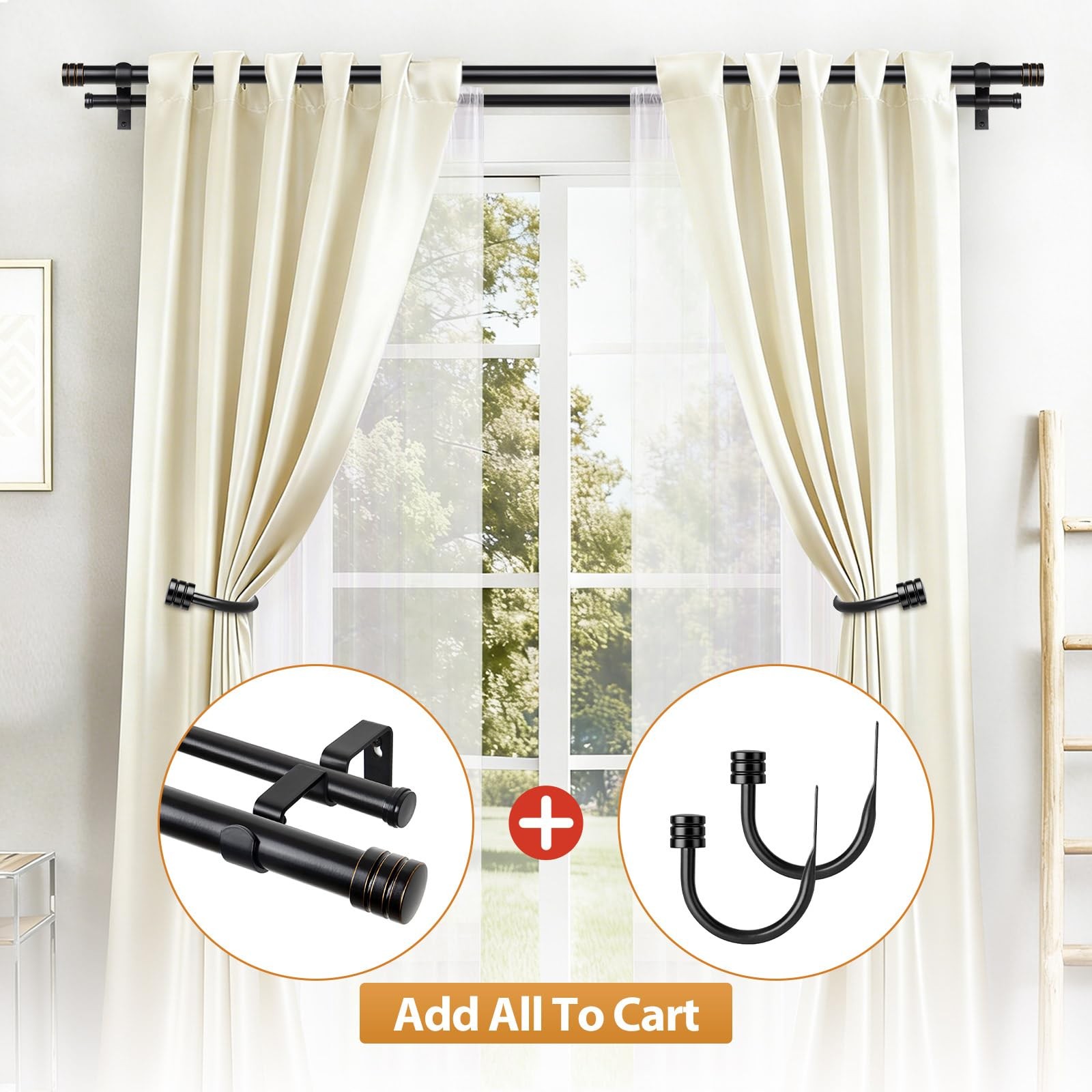 TONIAL1 Inch Double Curtain Rods 140 to 195 Inches, Heavy Duty Decorative Lon…