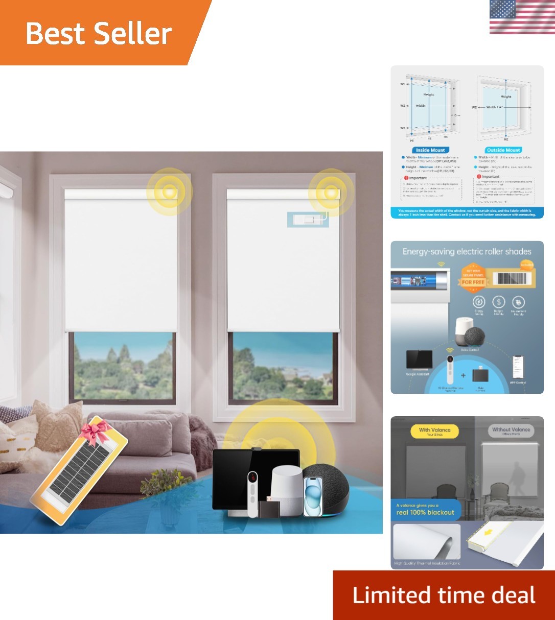 Customizable Cordless Motorized Blinds with Remote Control & Solar Power – White