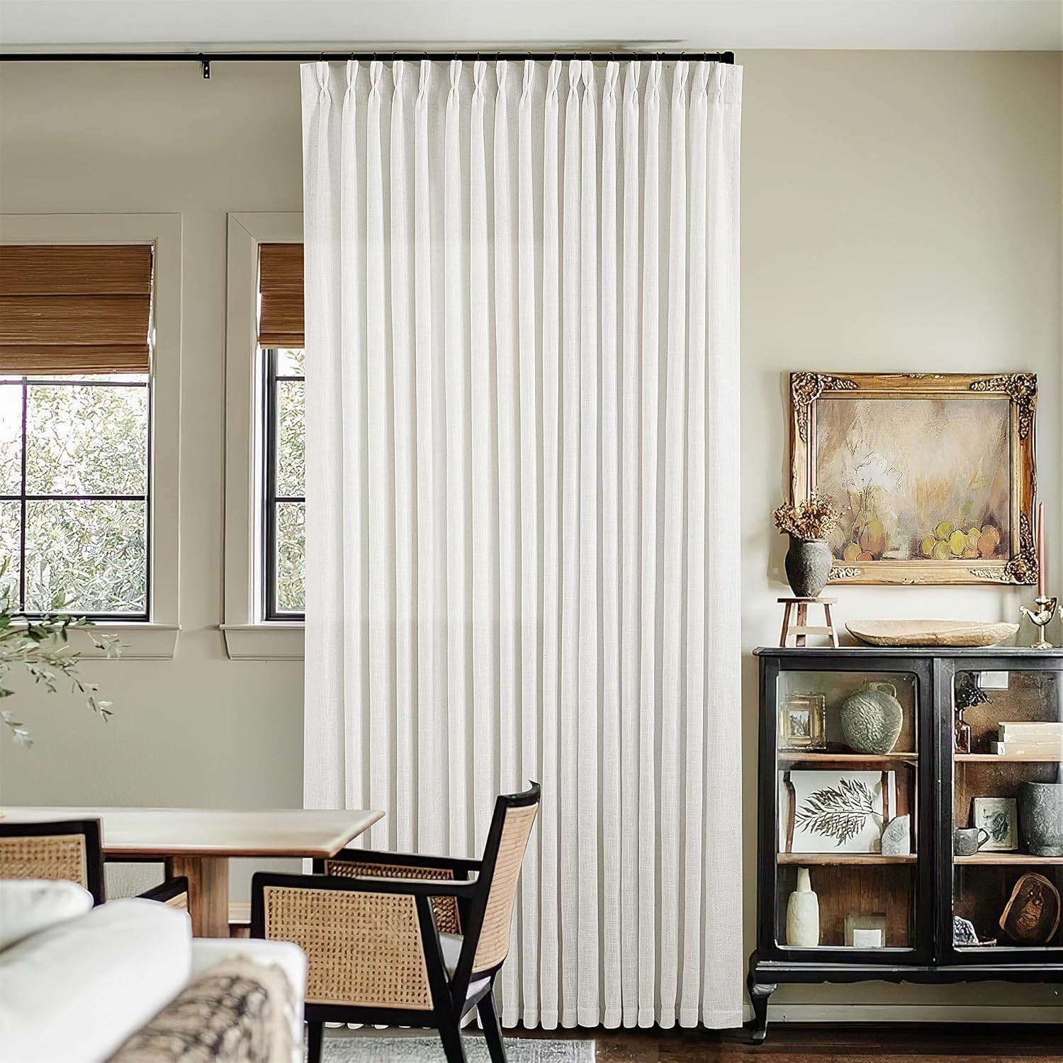 Pinch Pleated Linen Curtains 96 Inch Light Filtering Drapes 2 Panels Neutral