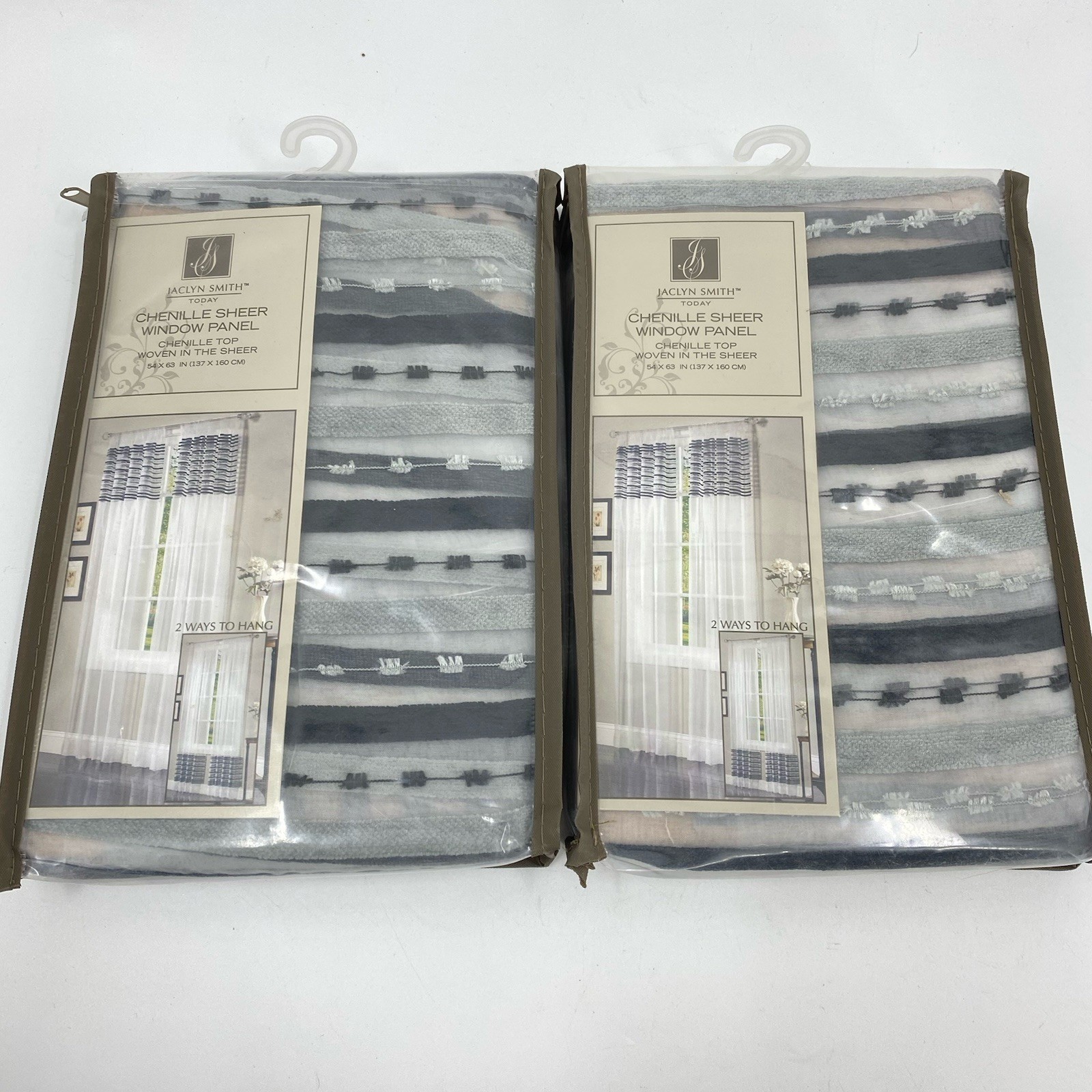 Lot 2 Jaclyn Smith Chenille Sheer Window Panel Black Gray 54″ x 63″