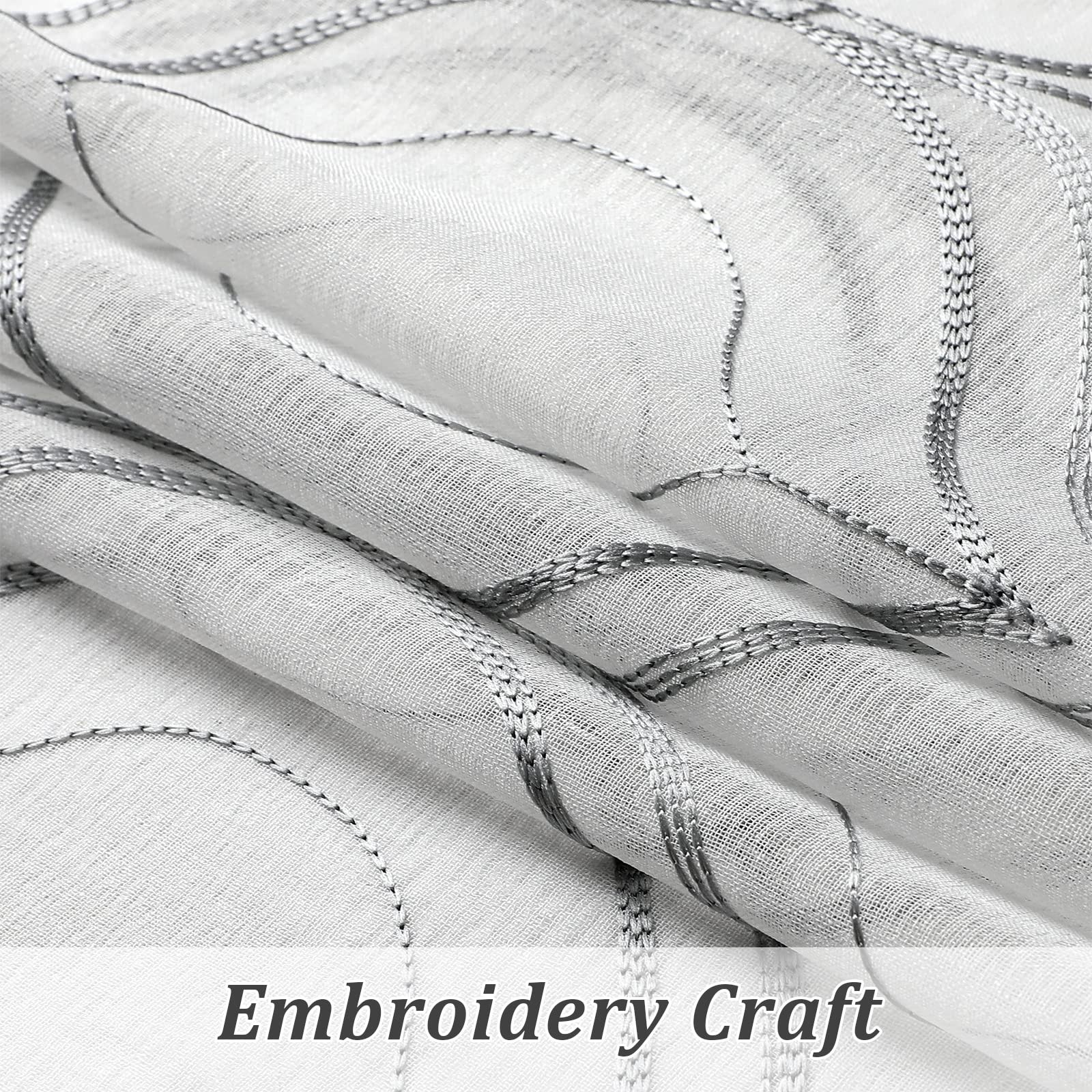 White Sheer Curtains Grey Moroccan Embroidered 63 Inch Length