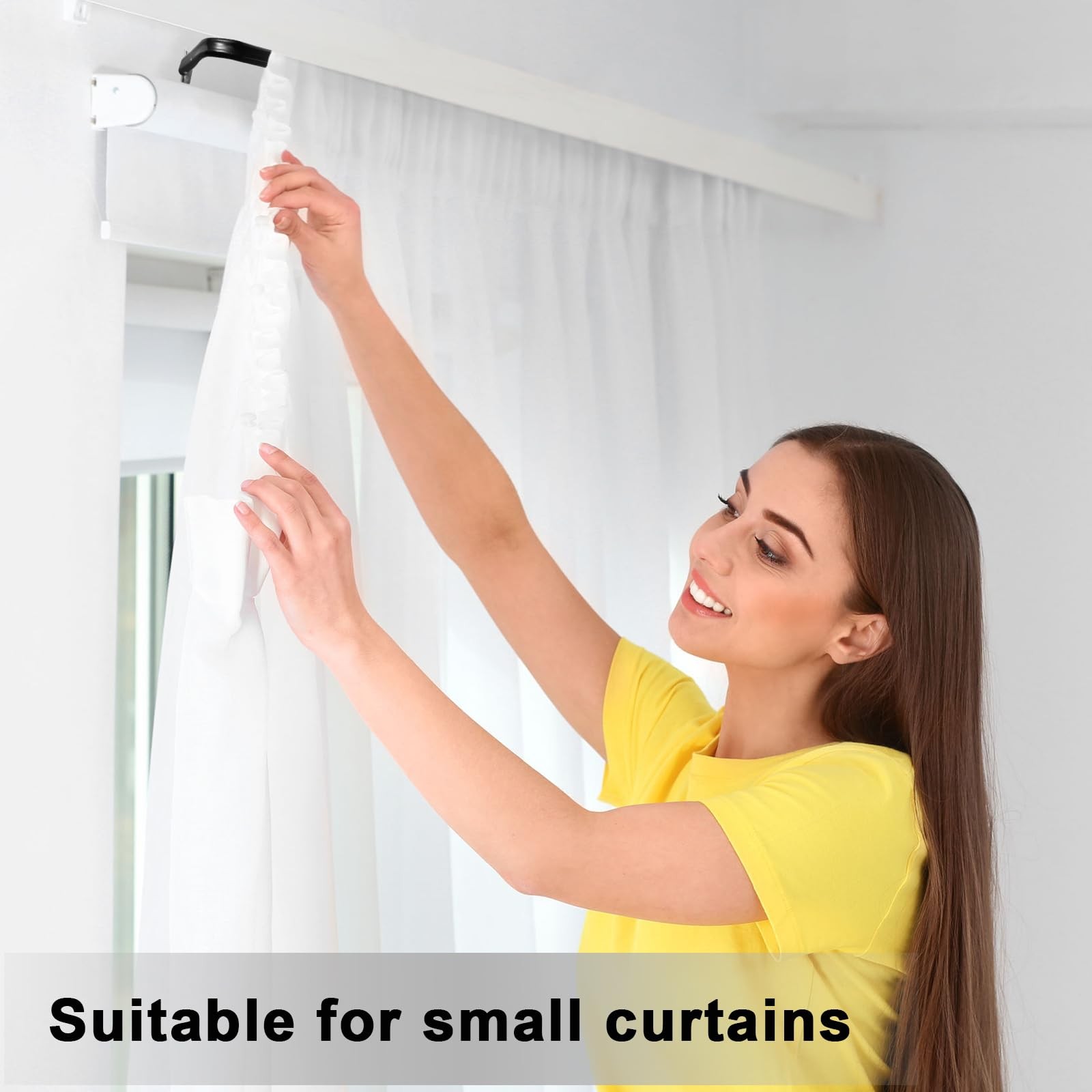 4 PCS Black Adjustable Curtain Rod Set Heavy Duty Flat Sash 18 To 28 Inch Fits