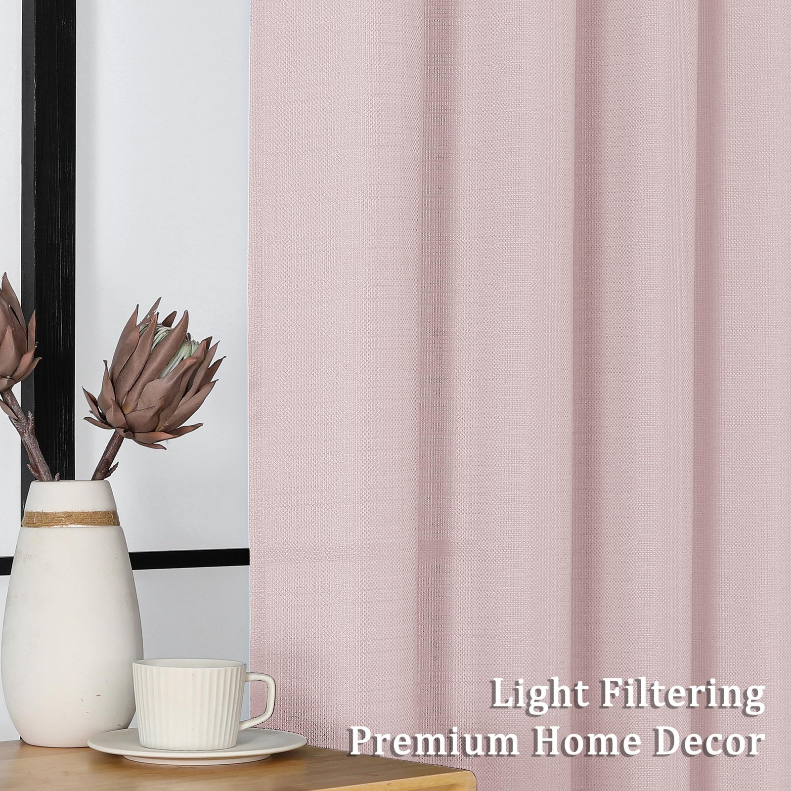 Blush Pink Kitchen Curtains 24 Inch Length, Light Filtering Modern Airy Soft …