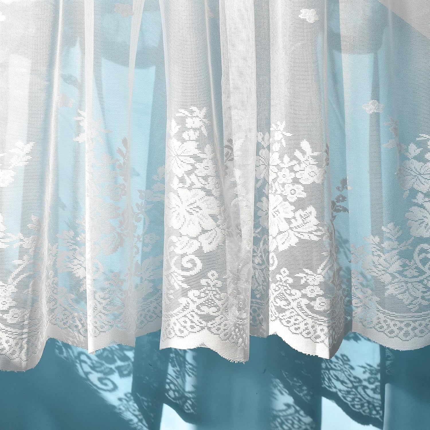 White Lace Window Valance – 59″X23.6″ Floral Semi-Sheer Curtain with Rod Pocket