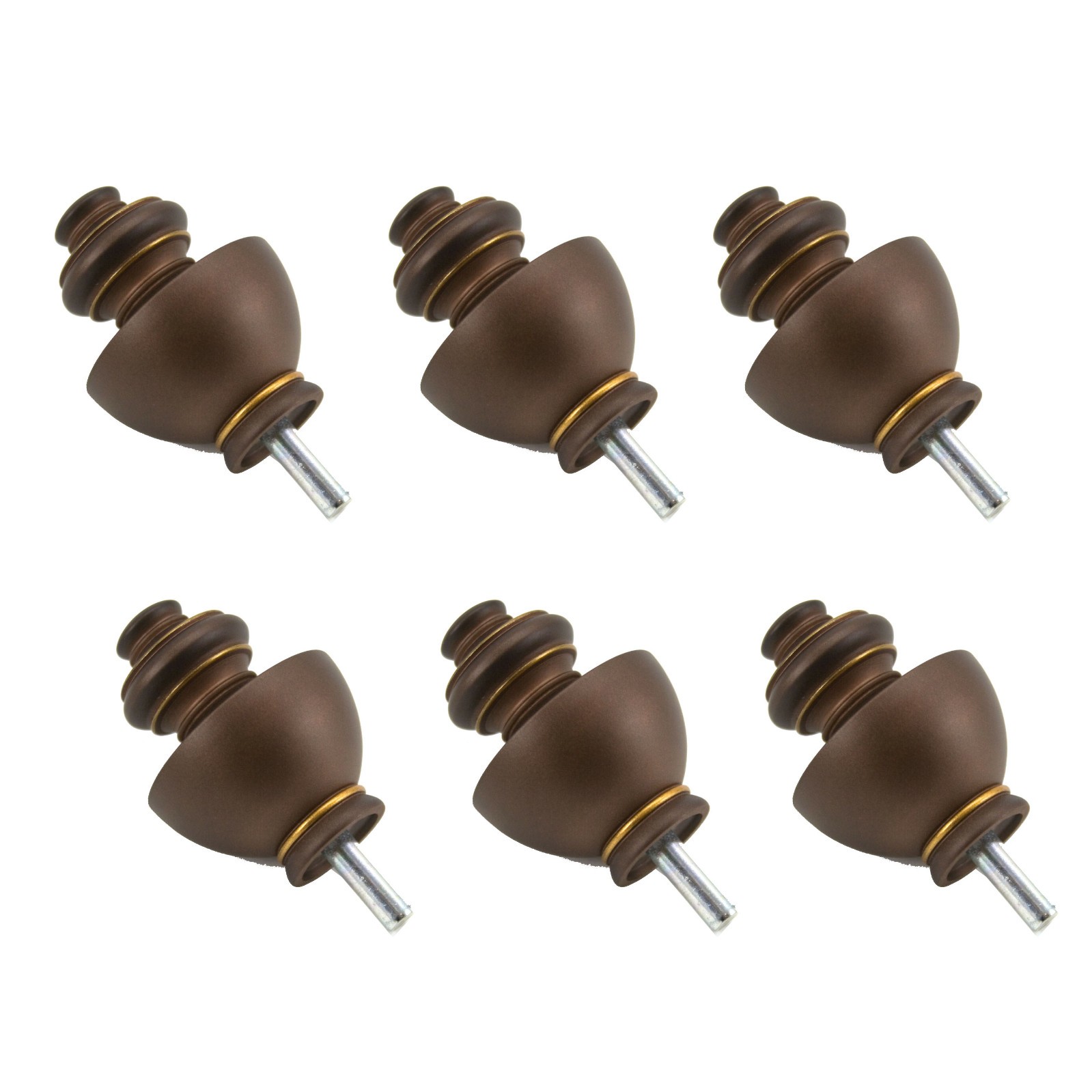 Rod Desyne ADF04-07 Silver Cocoa Finials, Brown/Gold, Lot of 6 (3 pair)