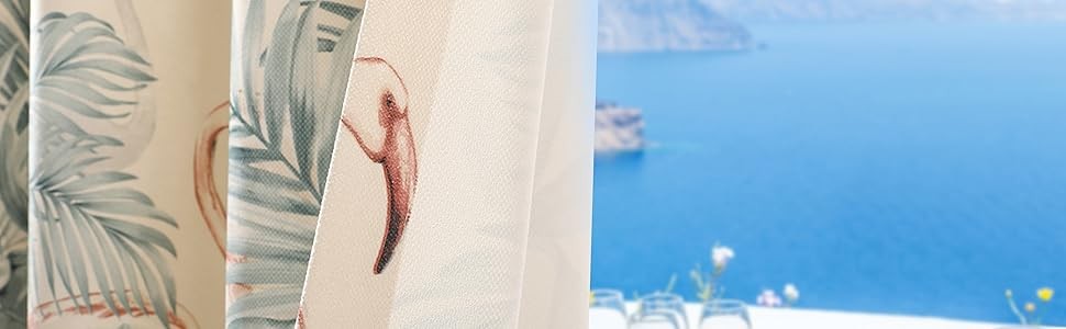 White Blackout Curtains Grommet Microfiber Pastoral Leaves Flamingo Floral