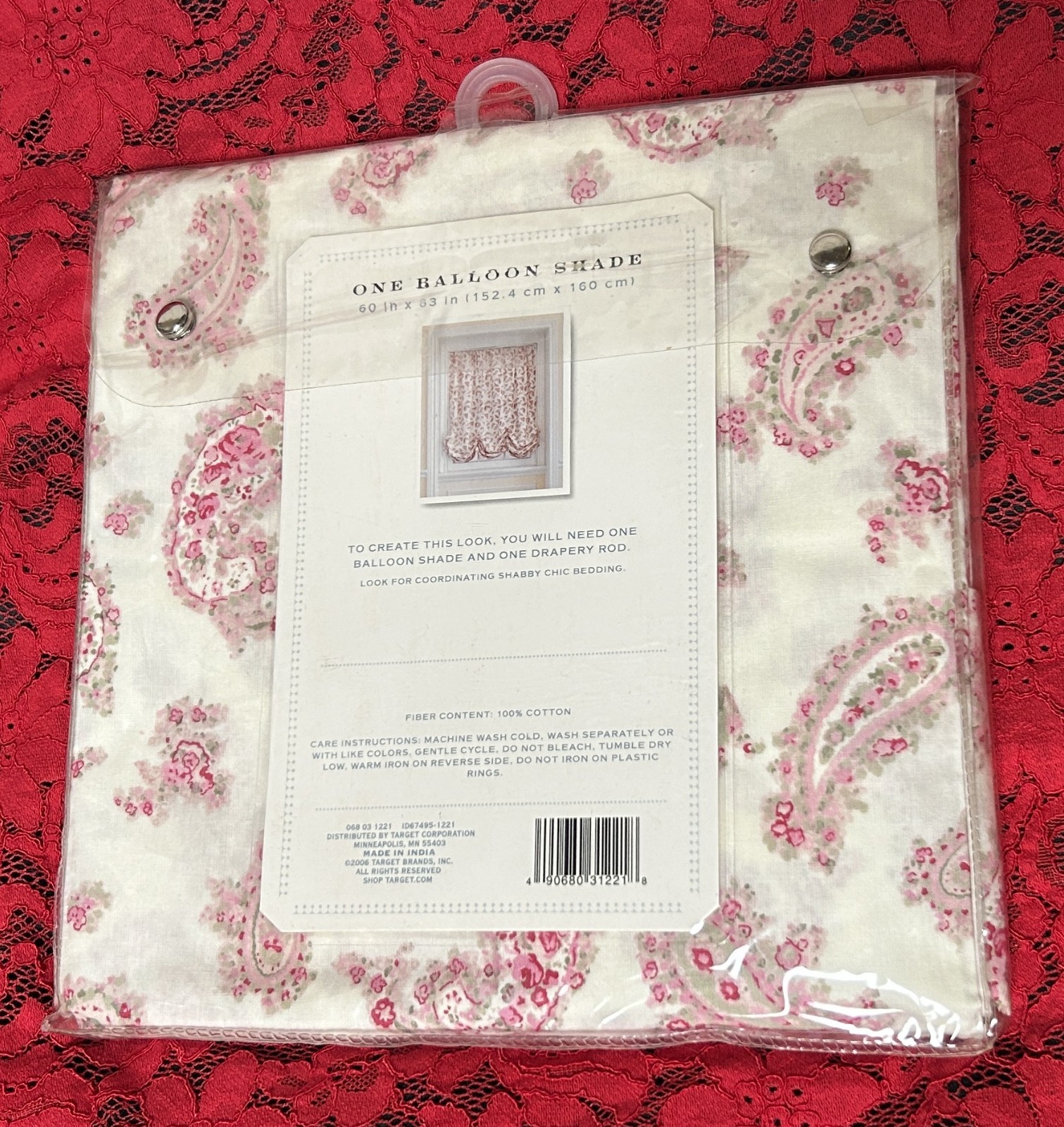 NEW~Window Balloon Shade~Simply Shabby Chic rose paisley valance curtain~60″x63″