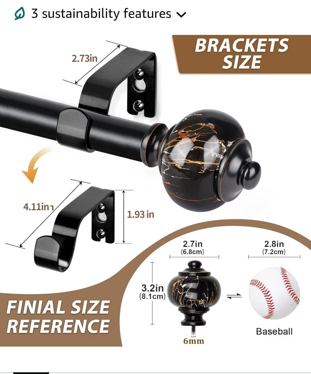 KAMANINA 1 Inch Curtain Rods for Windows 72 to 144 Inches (6-12ft) Bronze Heavy