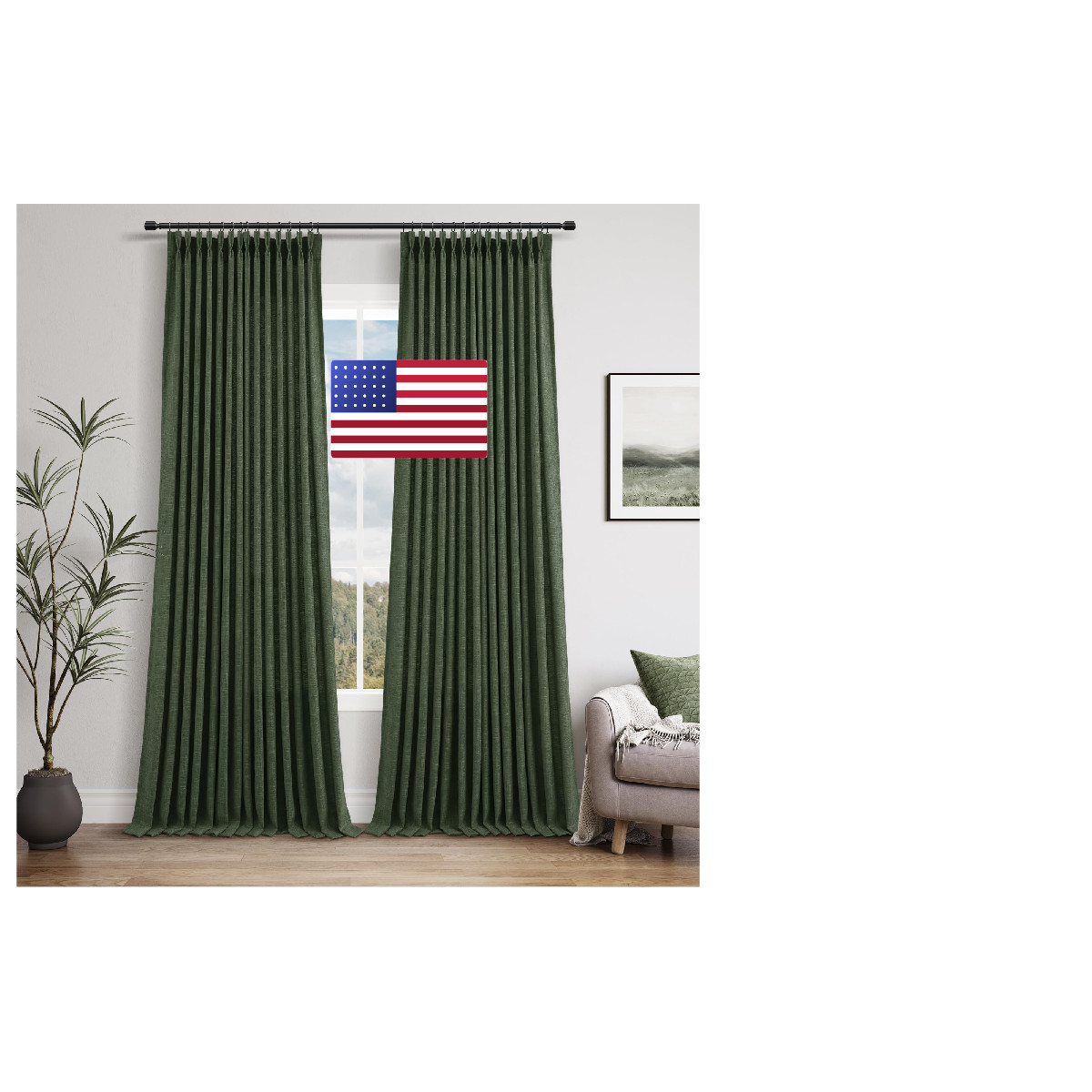 Joywell Olive Green Linen Curtains 90 Inches Long For Living Room Bedroom Loden