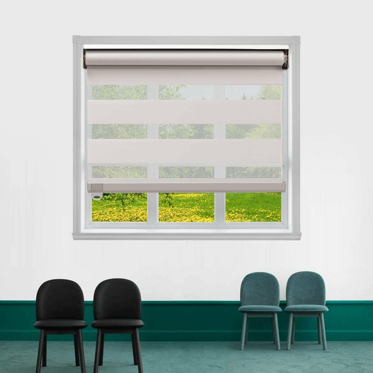 Cordless Zebra Roller Shades, Dual Layer Sheer Blinds Window Treatment for Priva