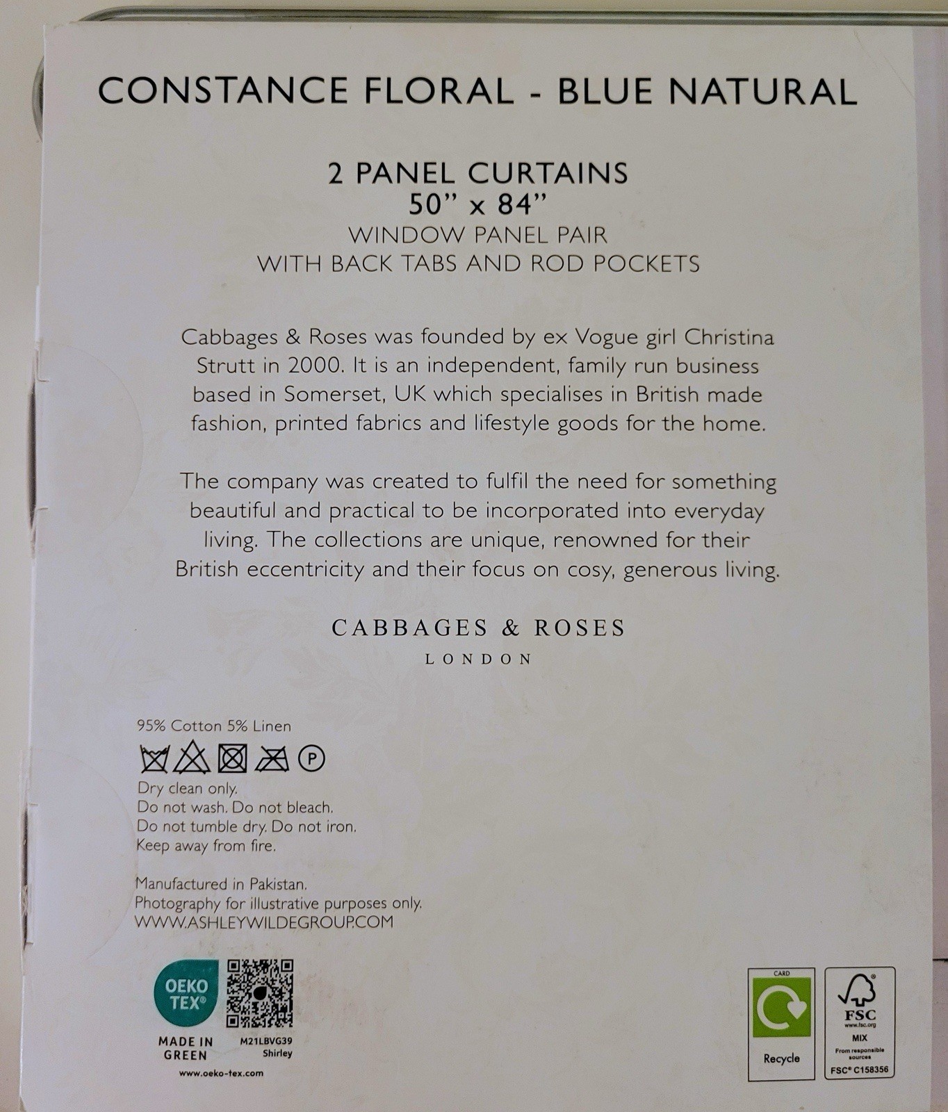 CABBAGES & ROSES Curtain Panel Drapes 50 x 84 Constance Blue Floral Natural 2 PC