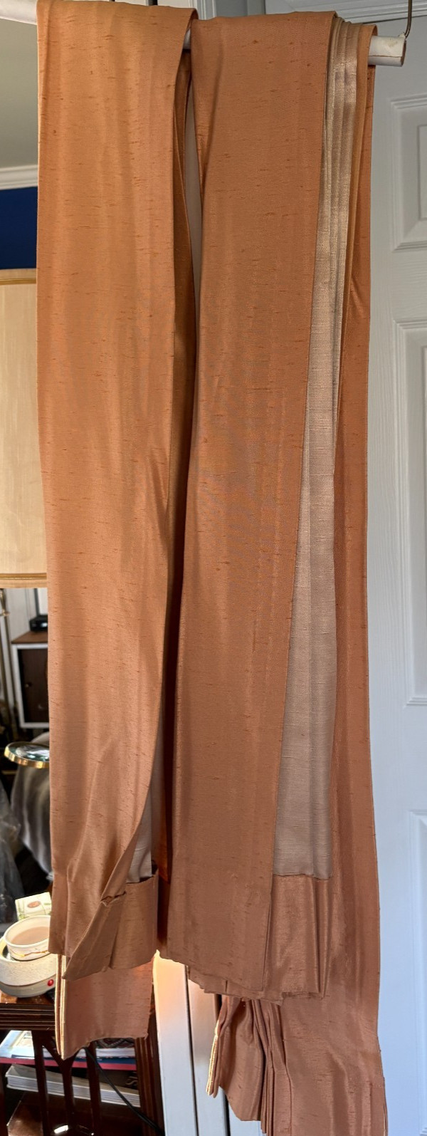 2 Vintage Drapes Drapery Panels 82” 25” & 50” Pinch Pleat Peach Salmon Curtains