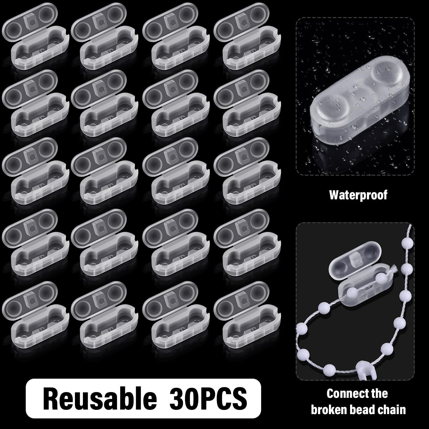Lightweight Plastic Chain Connectors – 30 Pack for Window Shade Replacement