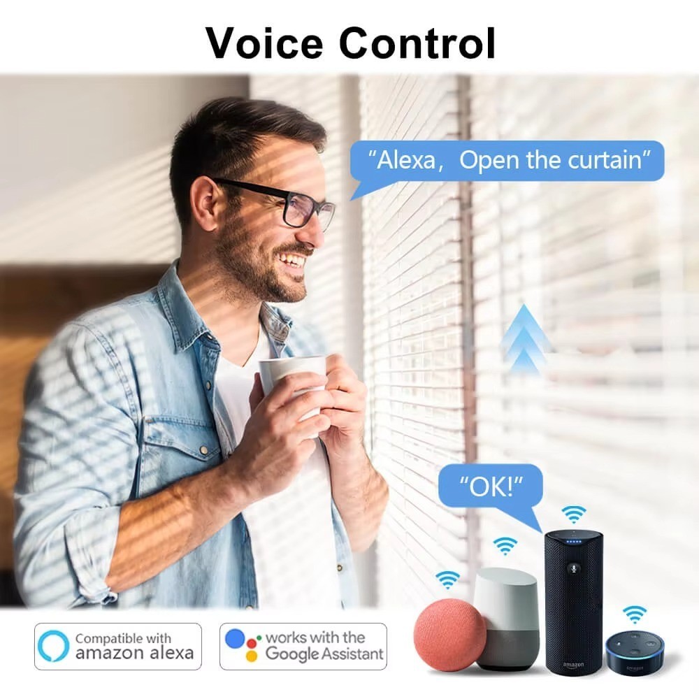 WiFi Smart Curtain Switch Tuya Google Home Alexa Roller Shutter 86mm/3.4″ Panel