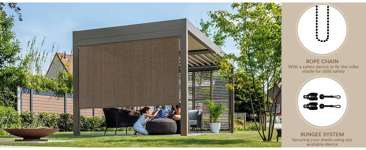 Outdoor Roller Shade 10′ W x 8′ H, Exterior Cordless Patio Shades Roll Up Blinds