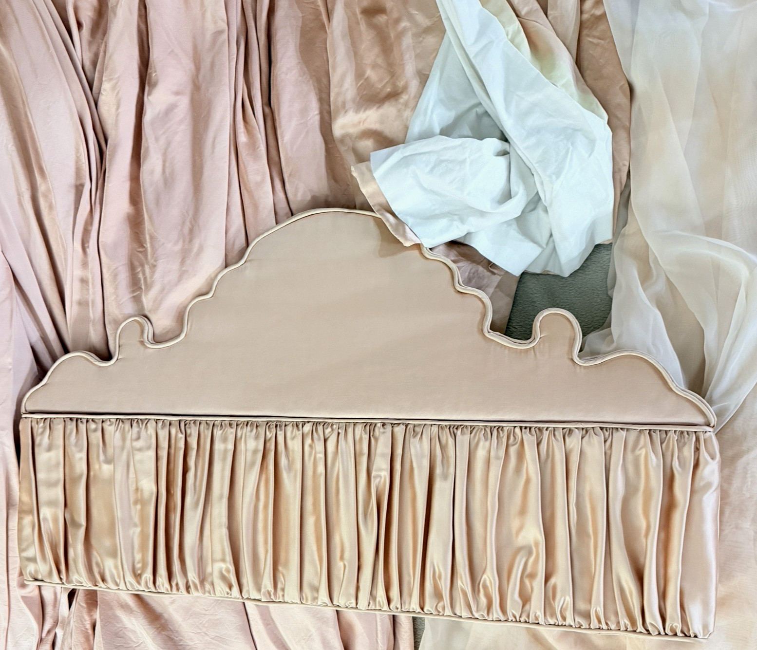 Window Cornice Satin & Silk with Matching Custom Peach Drapery 9 Pieces Total