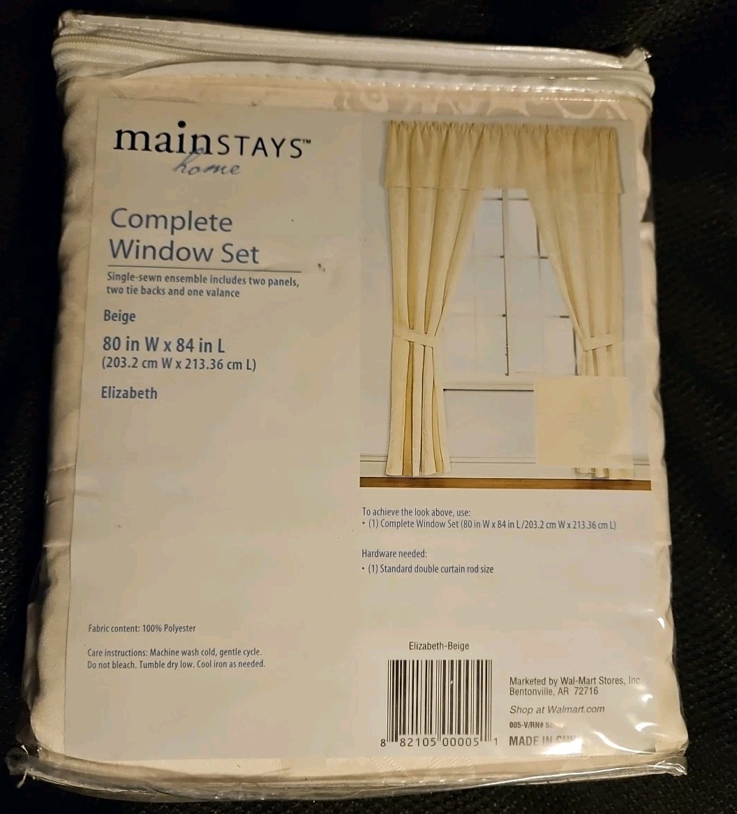 Mainstays Home Complete Window Set Beige Elizabeth Curtains