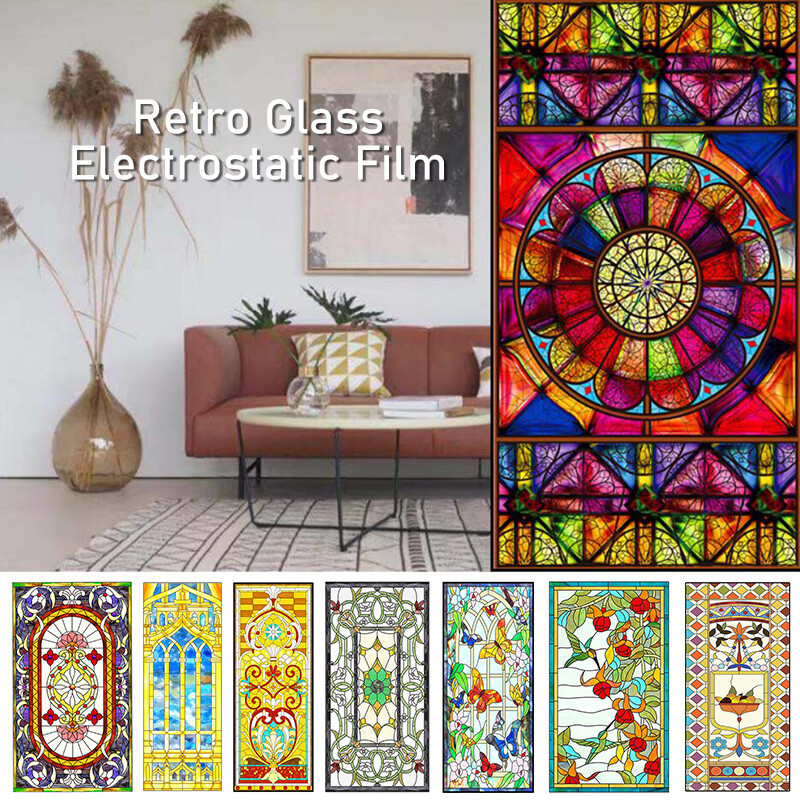 Retro Luxury Privacy Static Stained Window Film Church Balcony Window Decoration