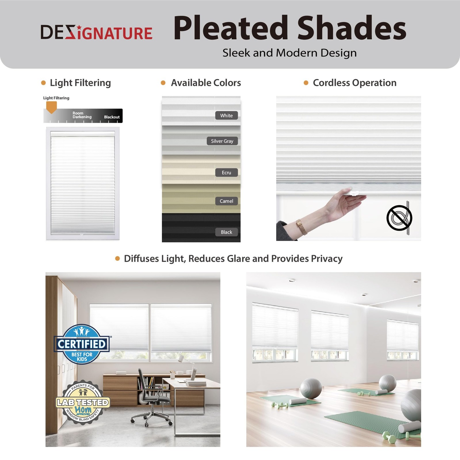 Dez Furnishings Cordless 1 Signature Light Filtering Pleated Fabric Shade 20.5
