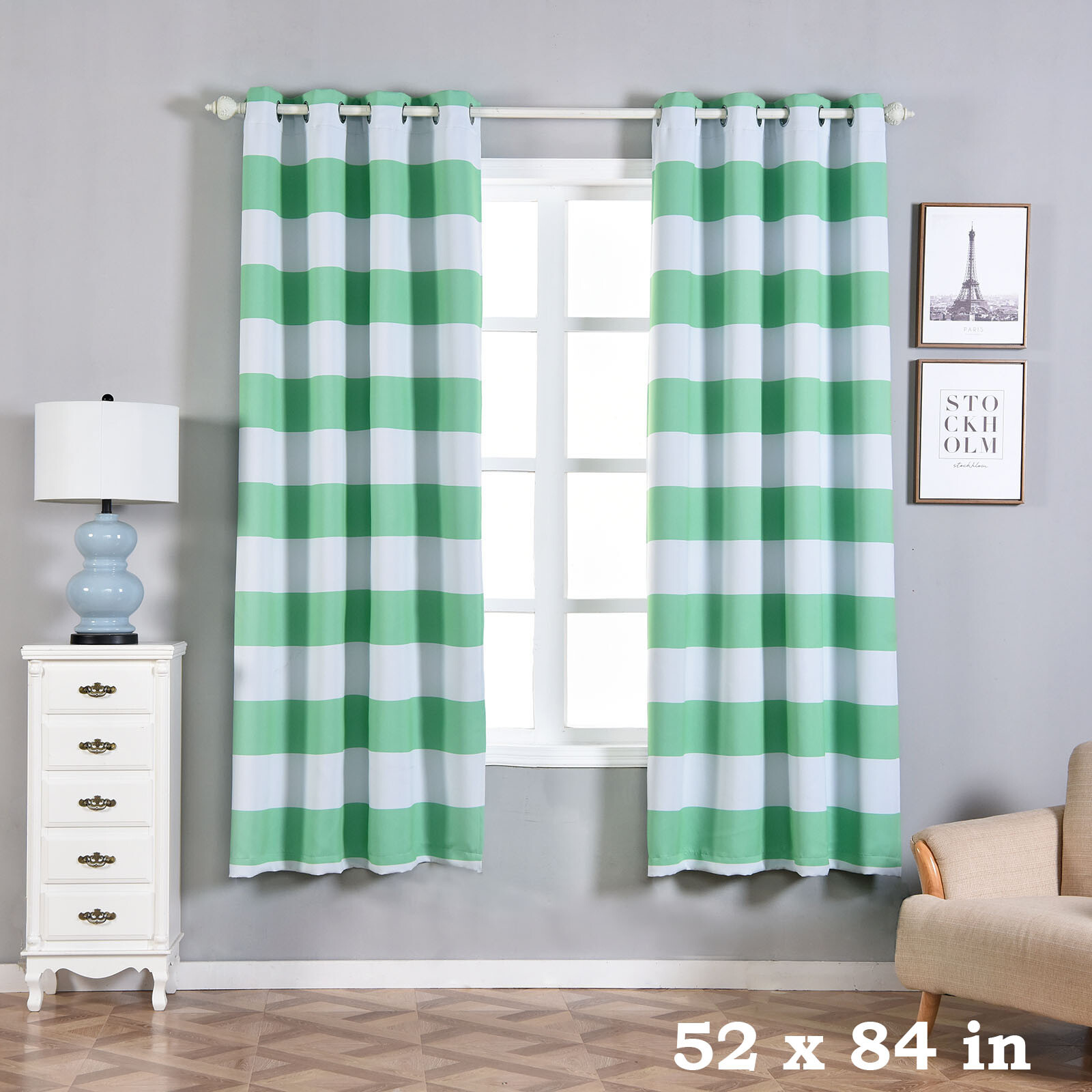 2 pcs 52″ x 84″ Cabana Stripe Blackout Grommet Window Curtains Drapes Home SALE