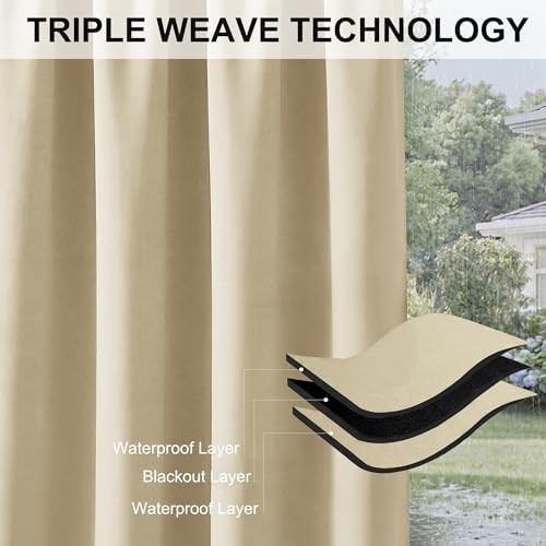 Outdoor Curtains for Patio 52″W x 84″L (Pack of 1), Biscotti Beige