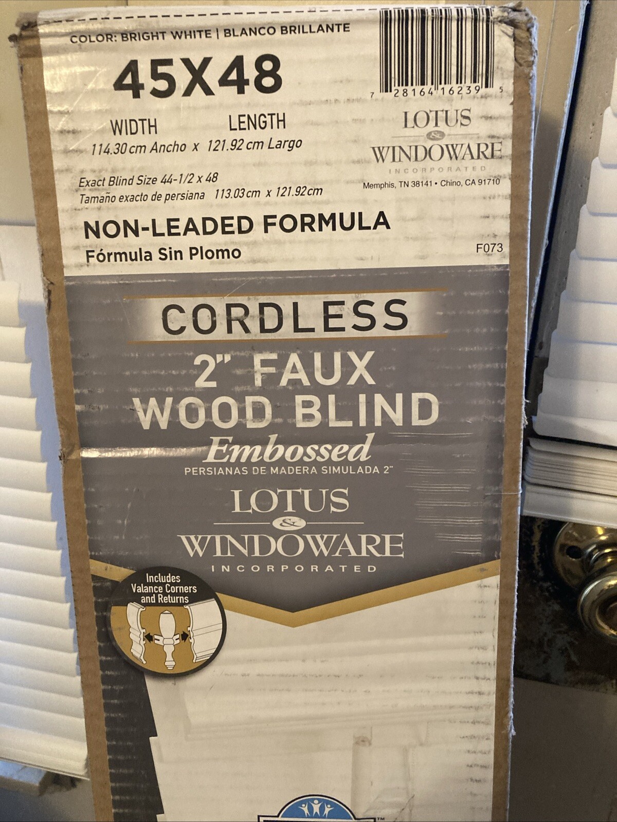 LOTUS & WINDOWARE Cordless 2-inchFaux Wood Blind 45″W x 48″H, Bright White