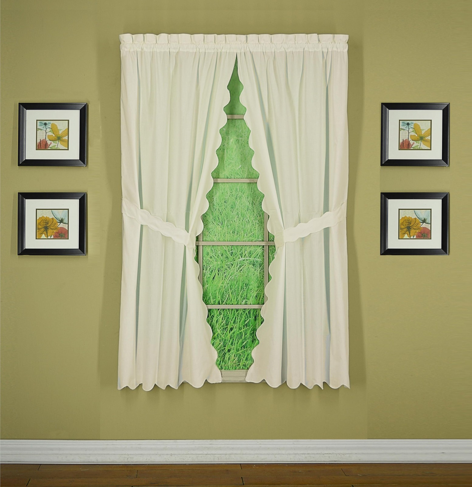 Today’s Curtain, Orleans Scallop Curtain, Ecru 63″ Panel Pair and Tieback,4Pi…