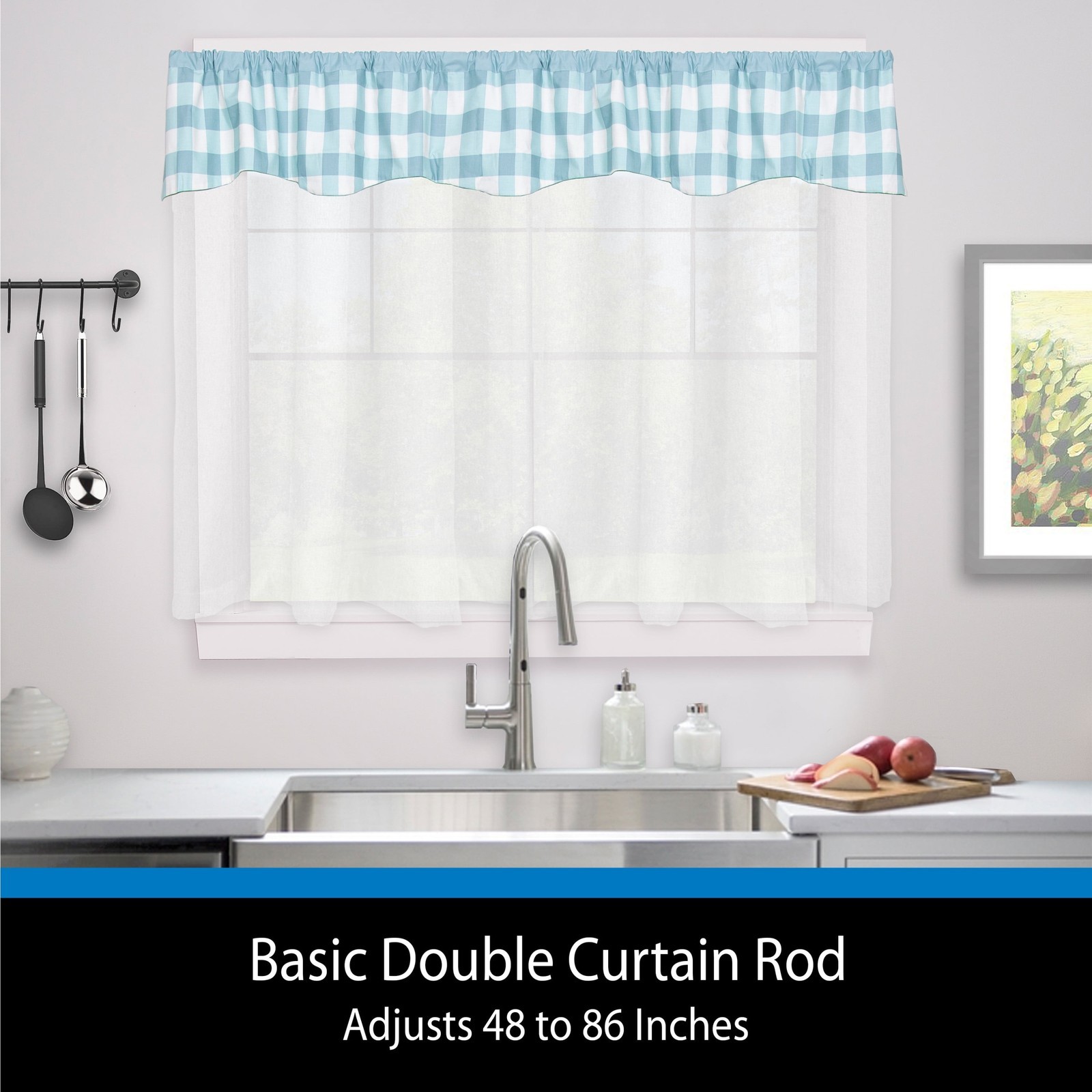 Basic Metal Wrap Adjustable Double Curtain Rod 48-86″ White