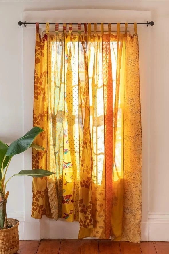 Indian Sari Patchwork Curtain Drape Handmade Window Decor Silk Sari Boho Curtain